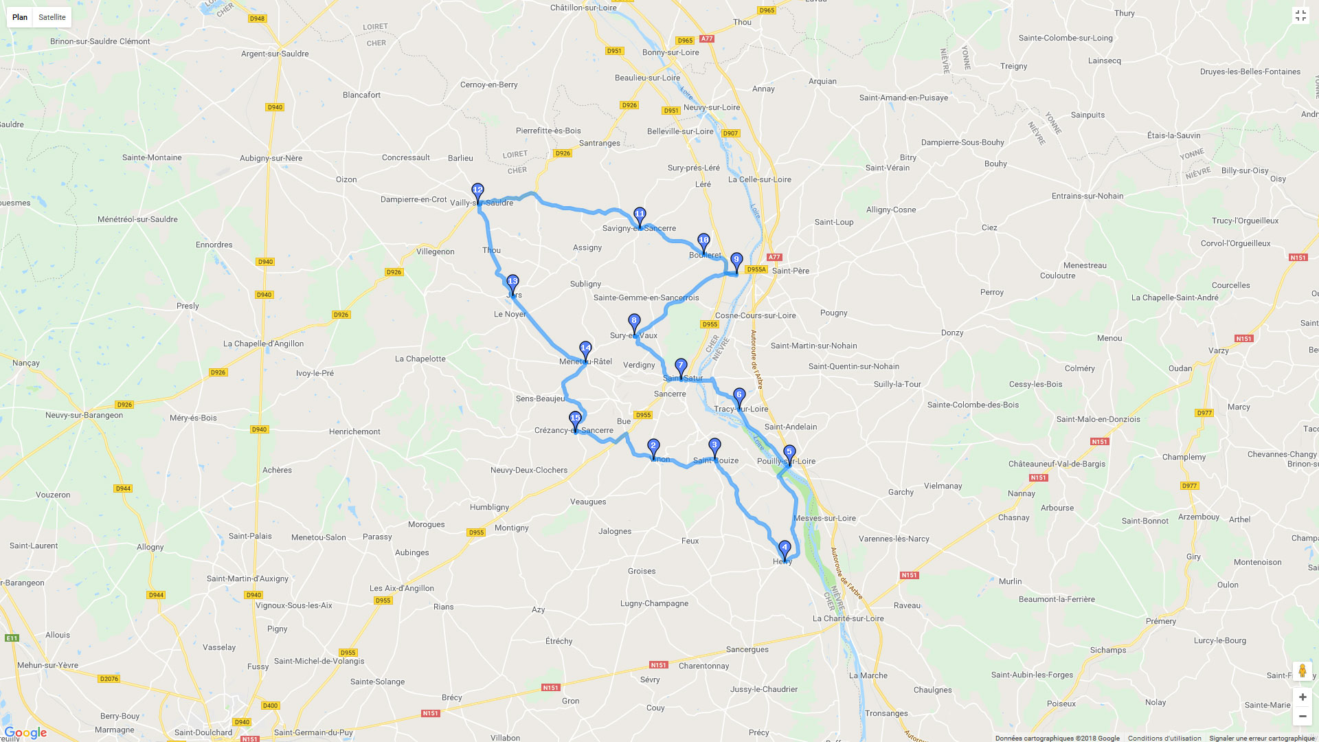 Pour zoomer sur la carte et avoir plus de détails, connectez-vous ! Carte roadbook De Herry à Crézancy