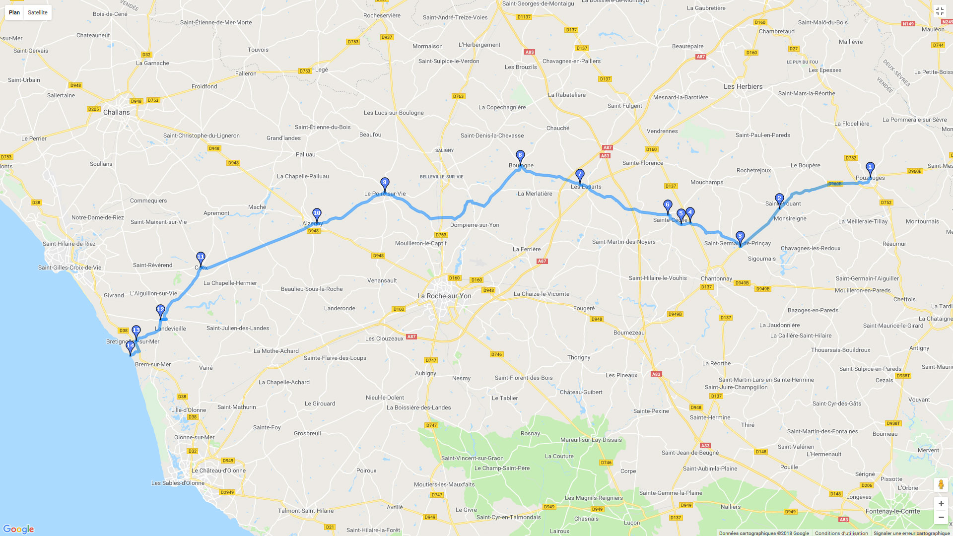 Pour zoomer sur la carte et avoir plus de détails, connectez-vous ! Carte roadbook Pouzauges Bretignoles
