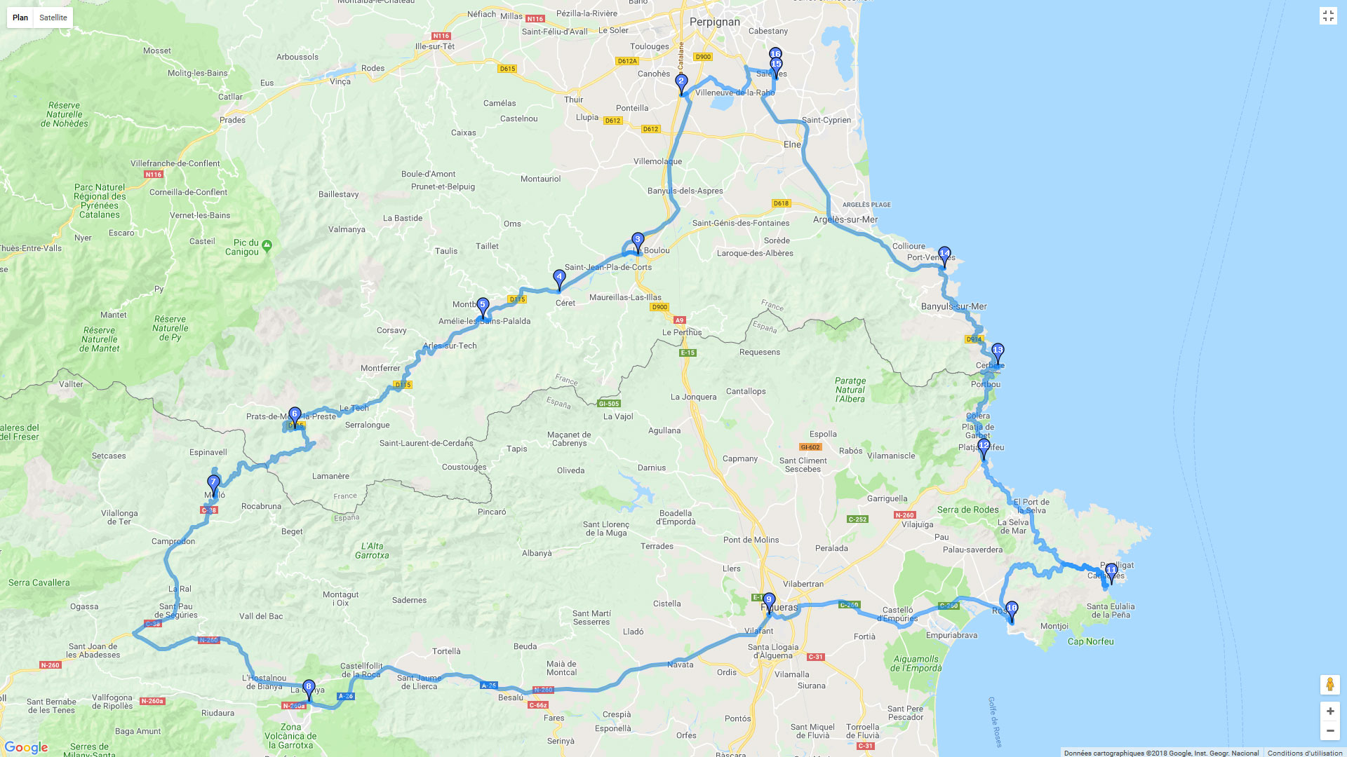 Pour zoomer sur la carte et avoir plus de détails, connectez-vous ! Carte roadbook Parc naturel Cap de Creus