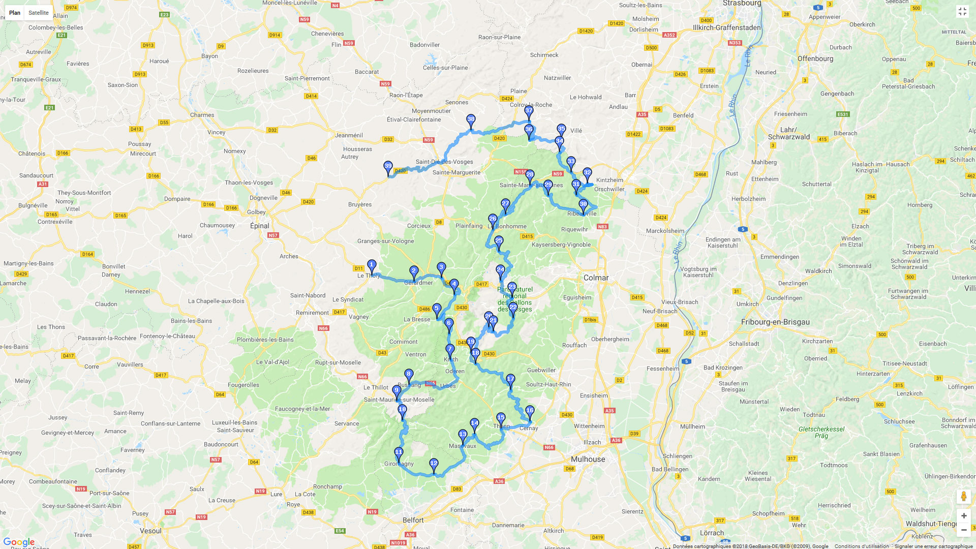 Pour zoomer sur la carte et avoir plus de détails, connectez-vous ! Carte roadbook Vosges