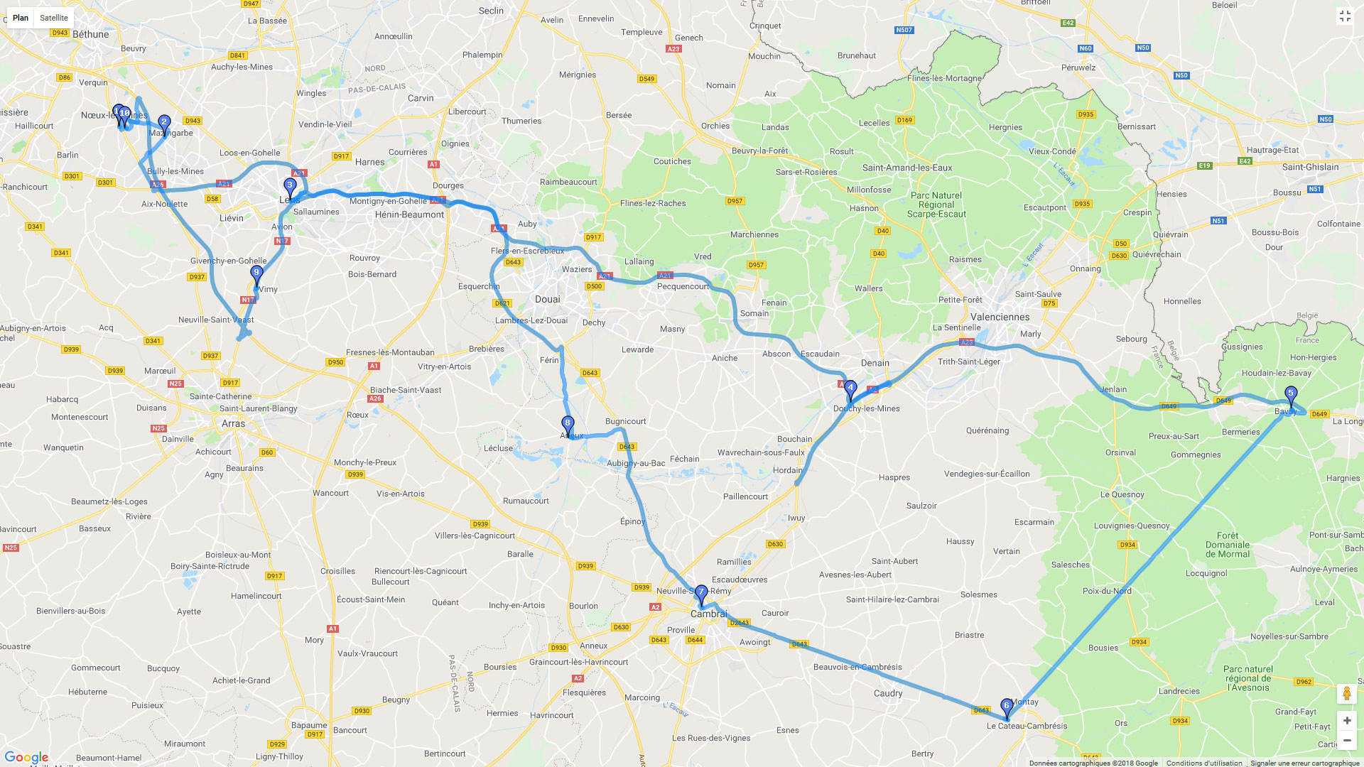 Pour zoomer sur la carte et avoir plus de détails, connectez-vous ! Carte roadbook Découvertes antiques de Bavay