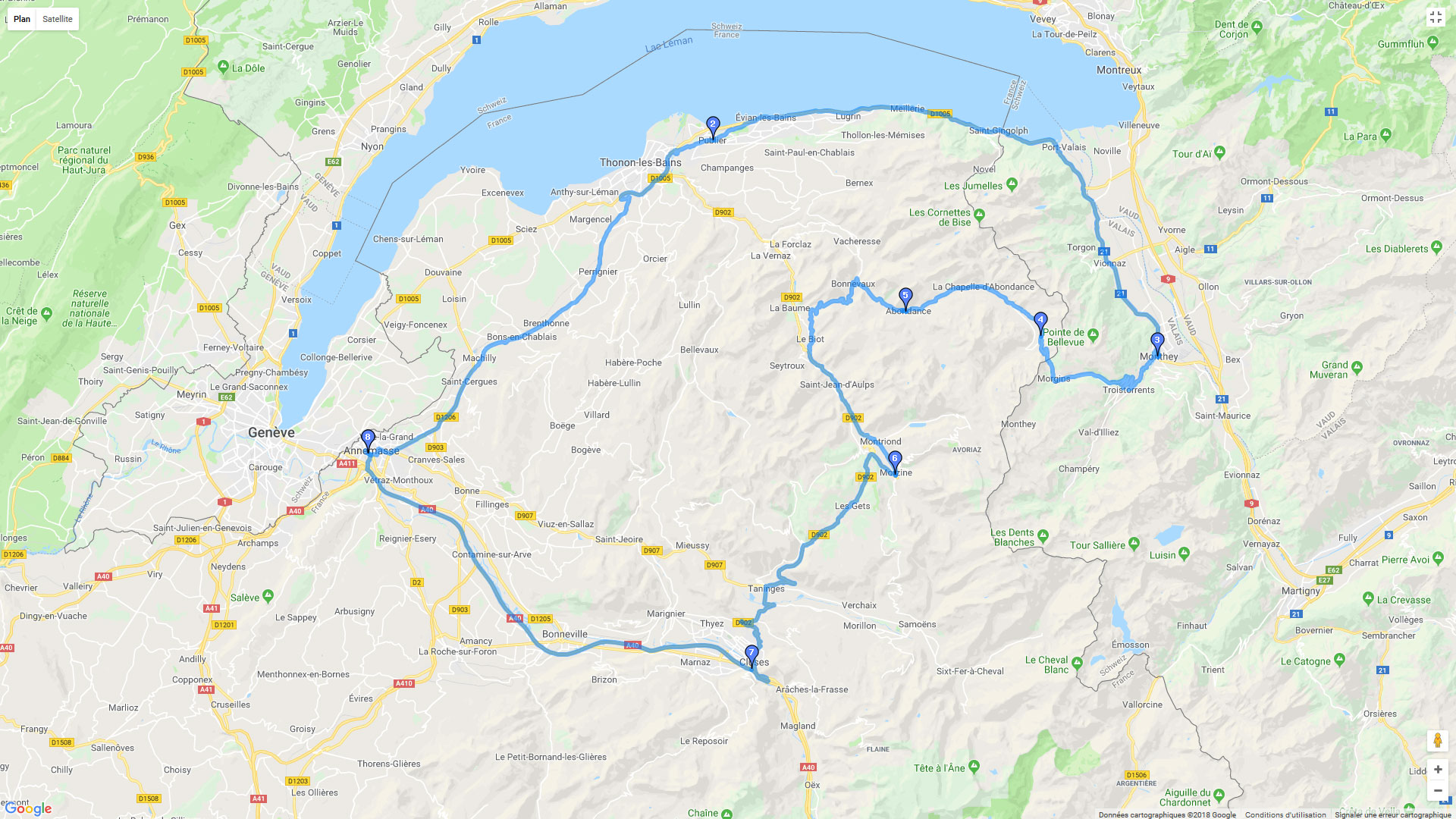 Pour zoomer sur la carte et avoir plus de détails, connectez-vous ! Carte roadbook Lac Léman