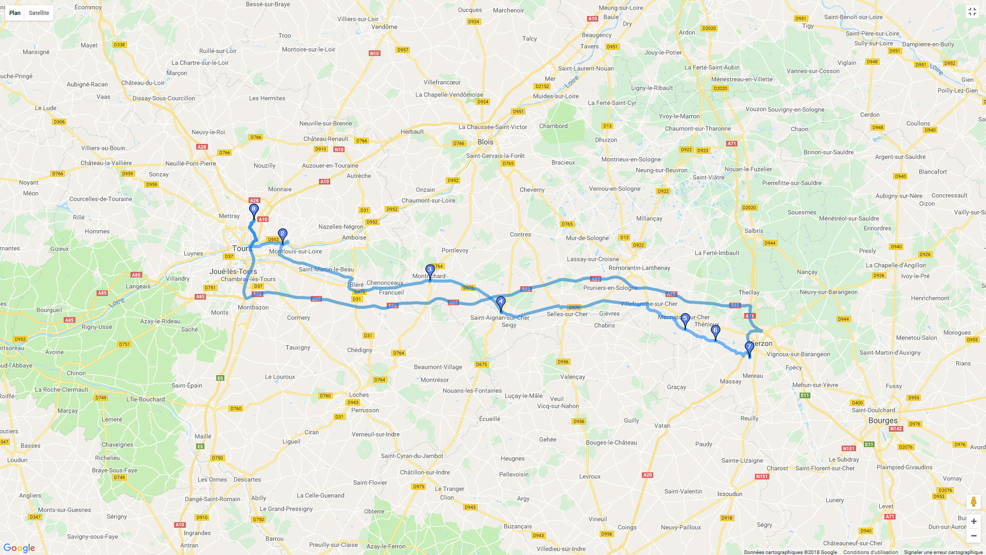 Pour zoomer sur la carte et avoir plus de détails, connectez-vous ! Carte roadbook Tour Vierzon