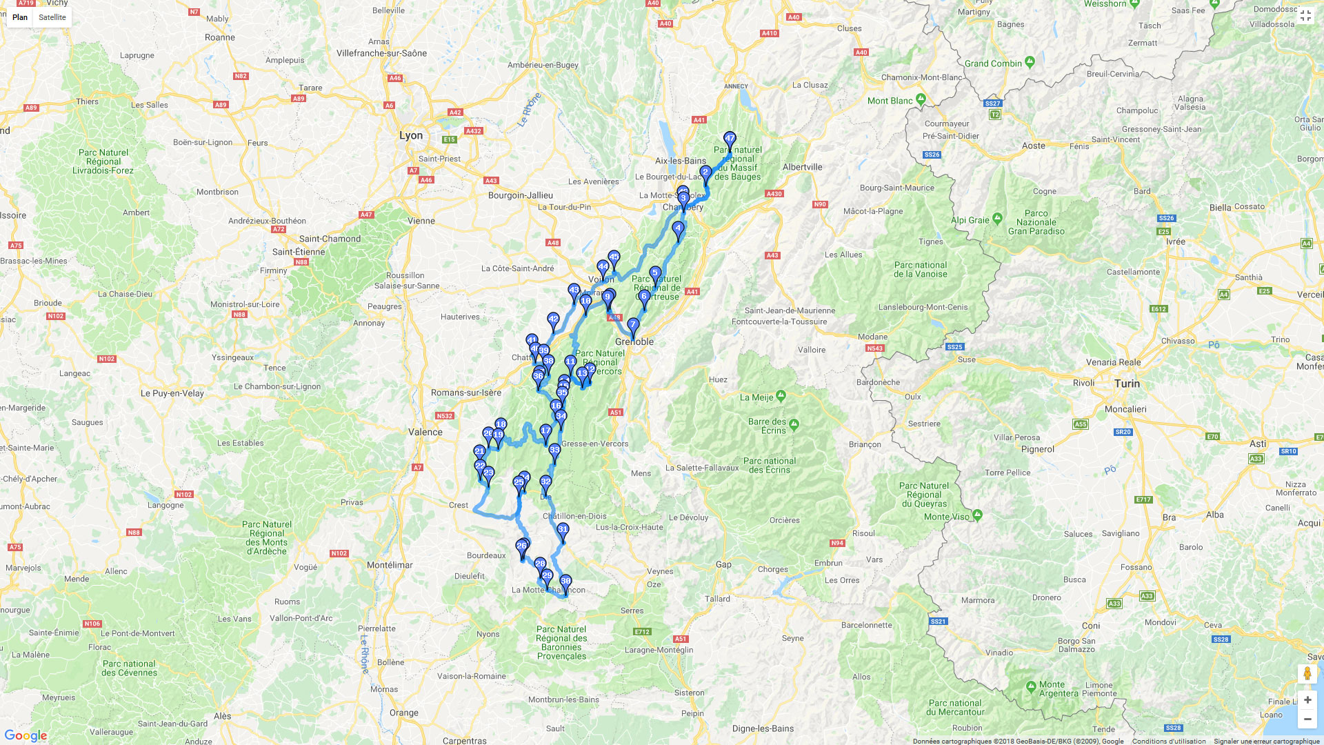 Pour zoomer sur la carte et avoir plus de détails, connectez-vous ! Carte roadbook Entre Vercors et Savoie