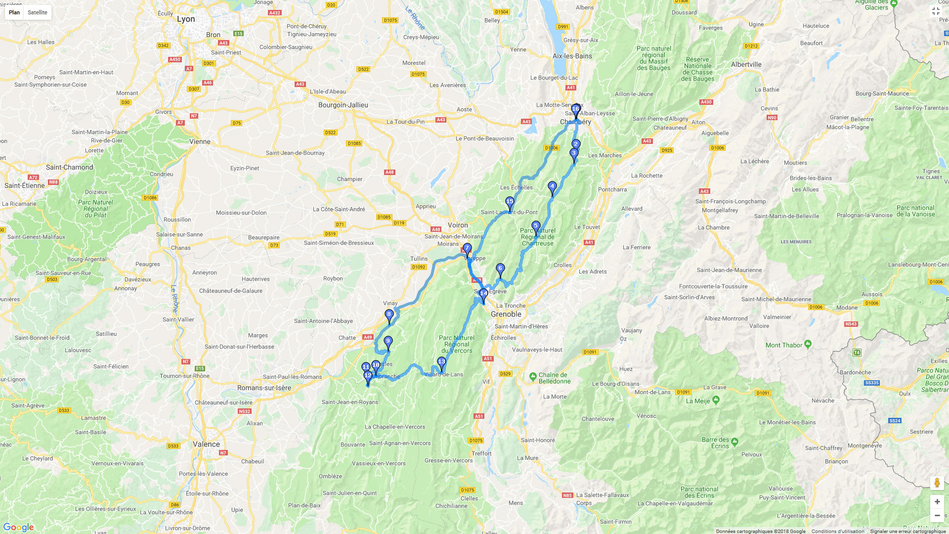 Pour zoomer sur la carte et avoir plus de détails, connectez-vous ! Carte roadbook Vercors et Chartreuse
