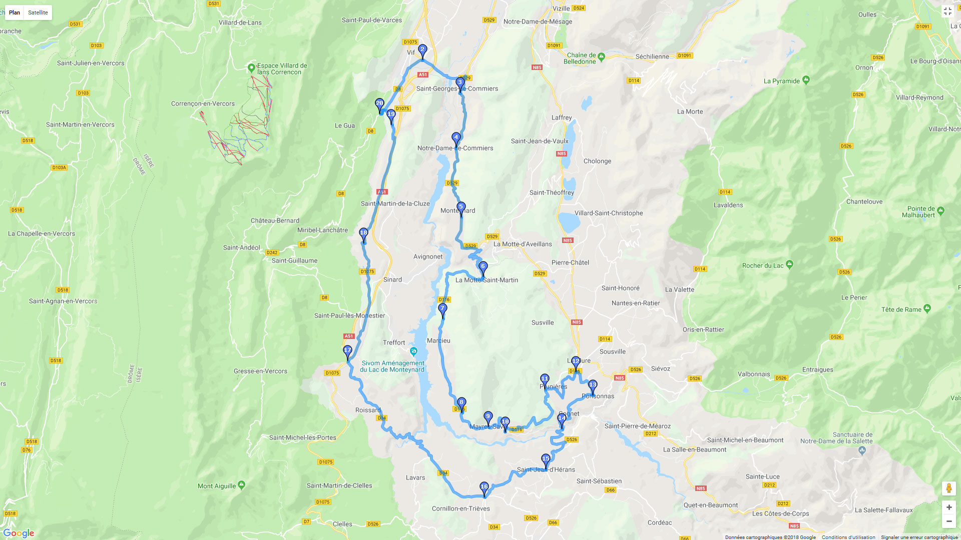 Pour zoomer sur la carte et avoir plus de détails, connectez-vous ! Carte roadbook Les corniches du Drac