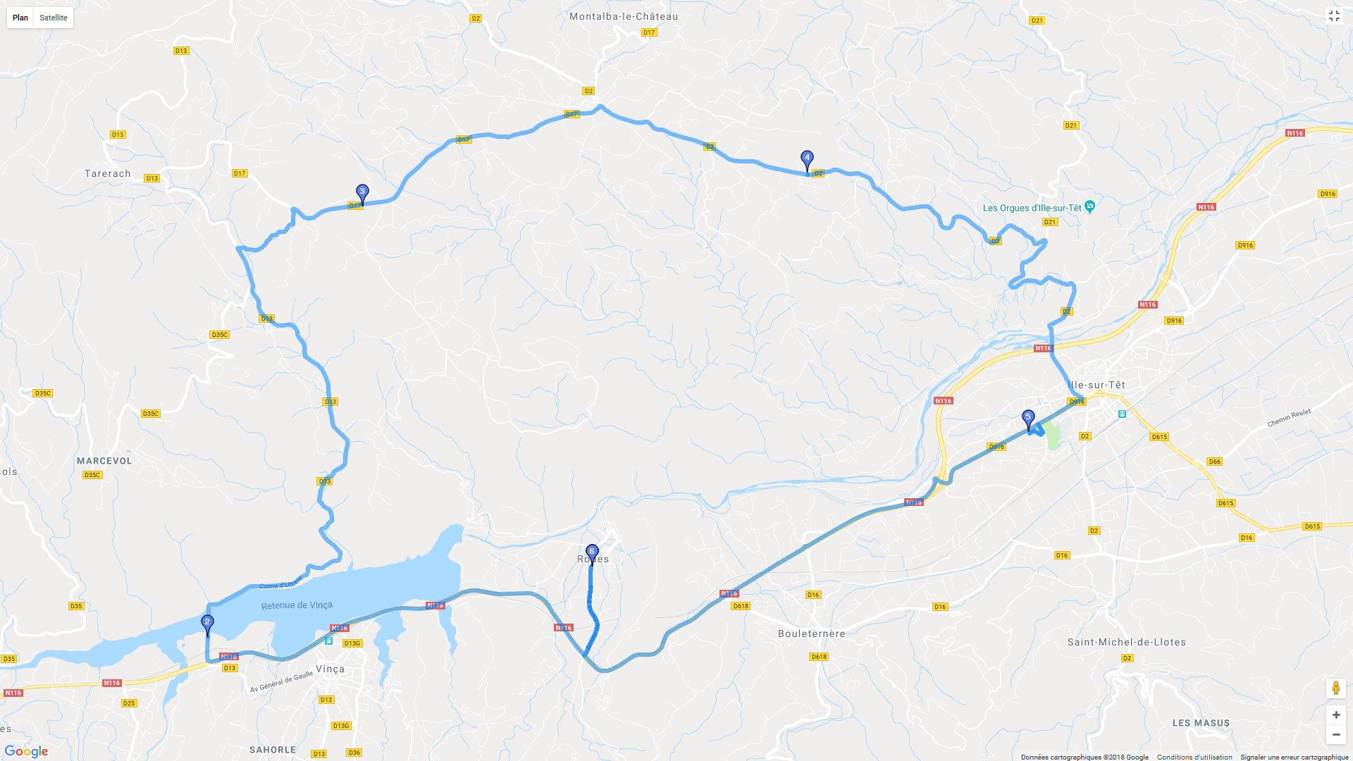 Pour zoomer sur la carte et avoir plus de détails, connectez-vous ! Carte roadbook Autour de Rodés