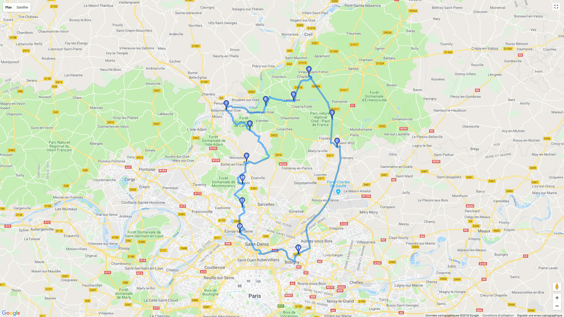 Pour zoomer sur la carte et avoir plus de détails, connectez-vous ! Carte roadbook Forêt de Chantilly