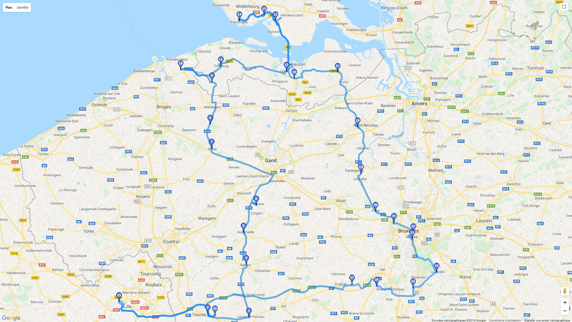 Pour zoomer sur la carte et avoir plus de détails, connectez-vous ! Carte roadbook Pays-Bas