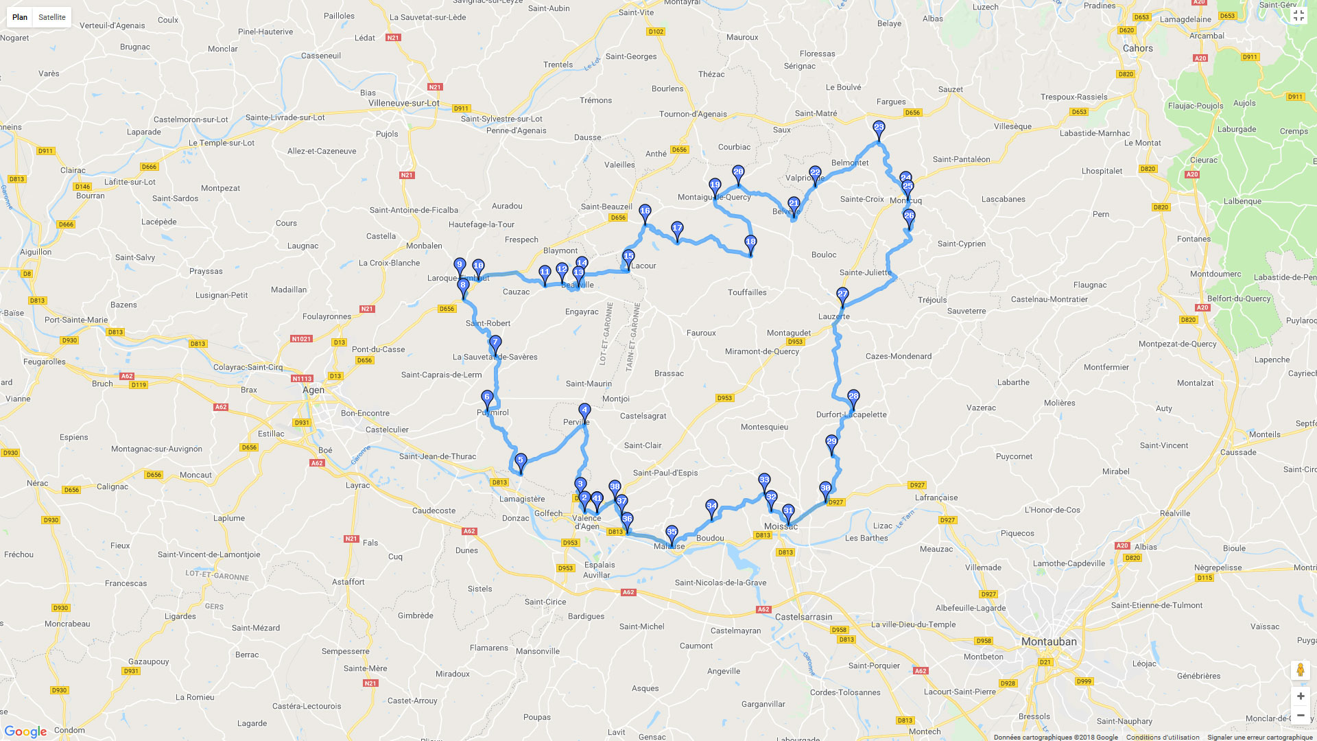 Pour zoomer sur la carte et avoir plus de détails, connectez-vous ! Carte roadbook Quercy