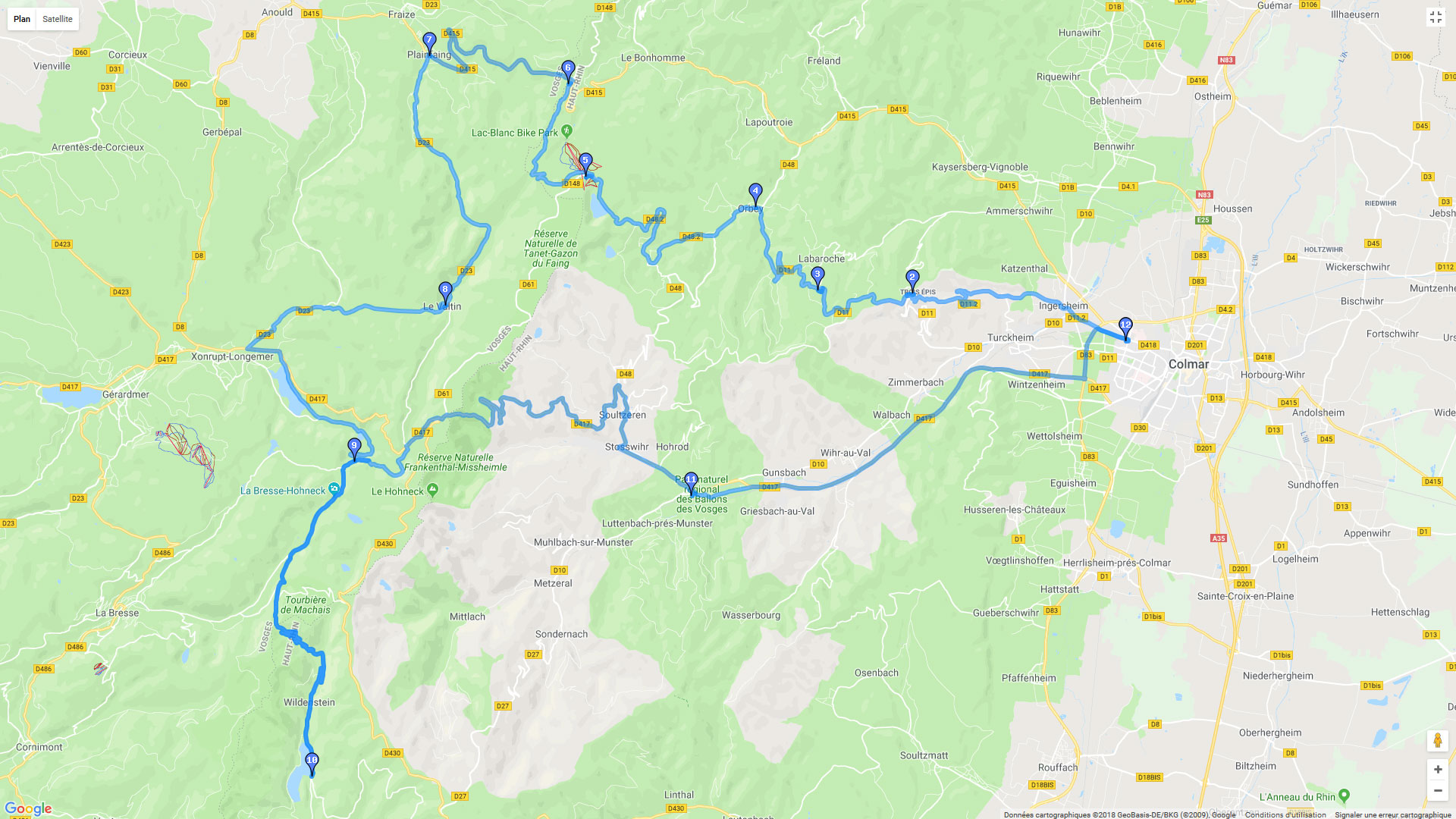 Pour zoomer sur la carte et avoir plus de détails, connectez-vous ! Carte roadbook Au coeur de la Réserve naturelle du Massif du Ventron