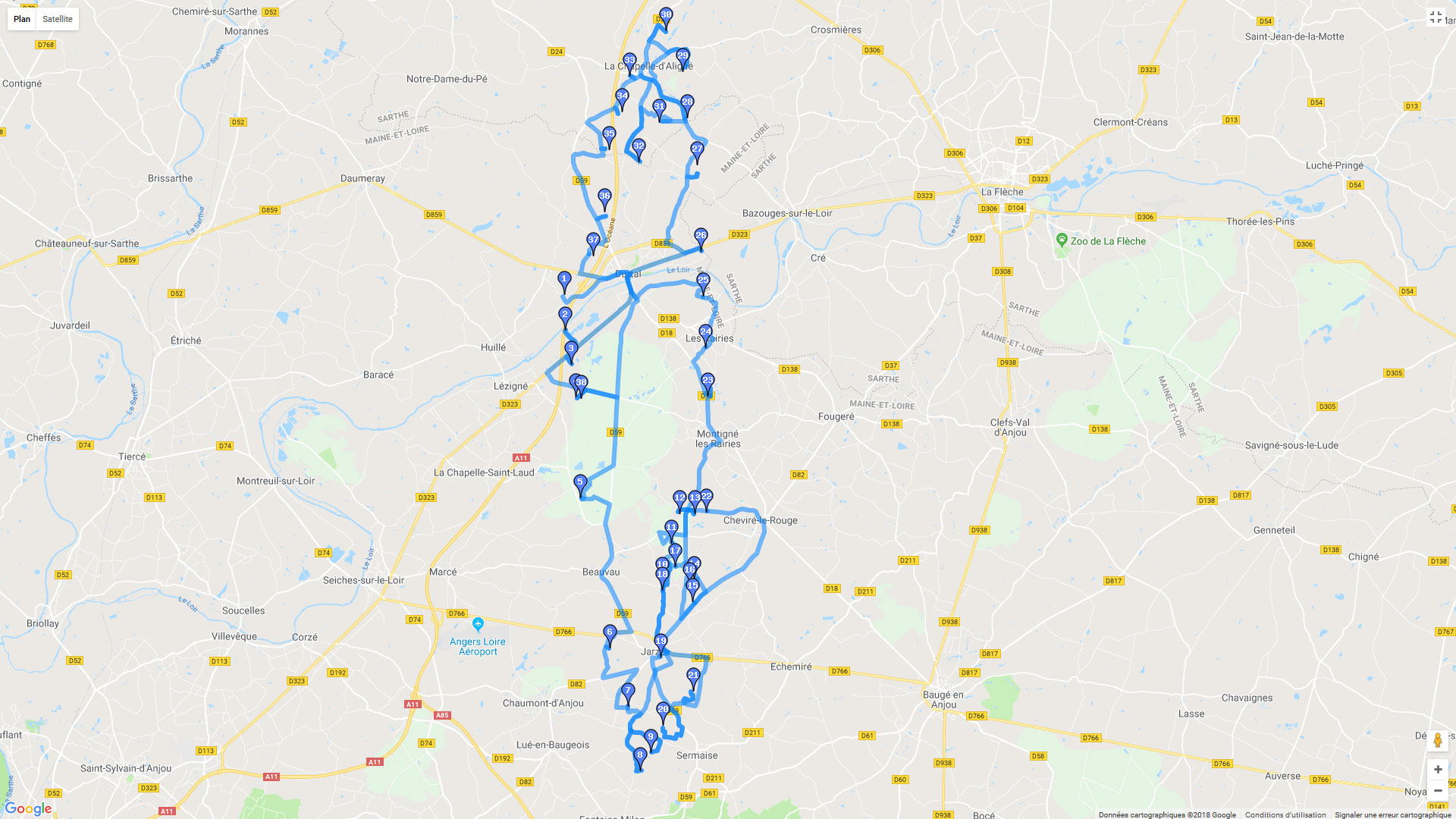 Pour zoomer sur la carte et avoir plus de détails, connectez-vous ! Carte roadbook A l'ouest de la Flèche