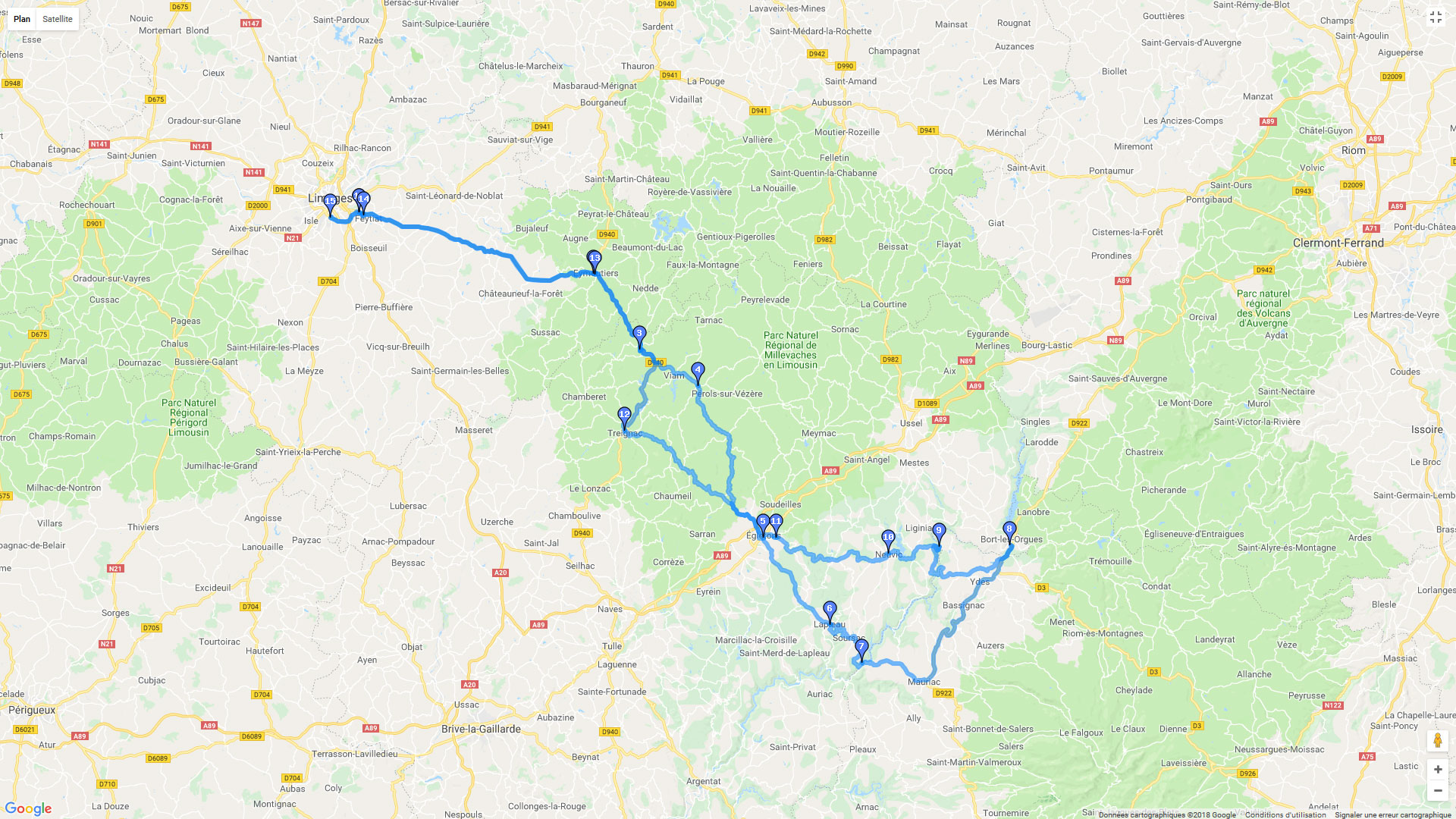 Pour zoomer sur la carte et avoir plus de détails, connectez-vous ! Carte roadbook Dordogne