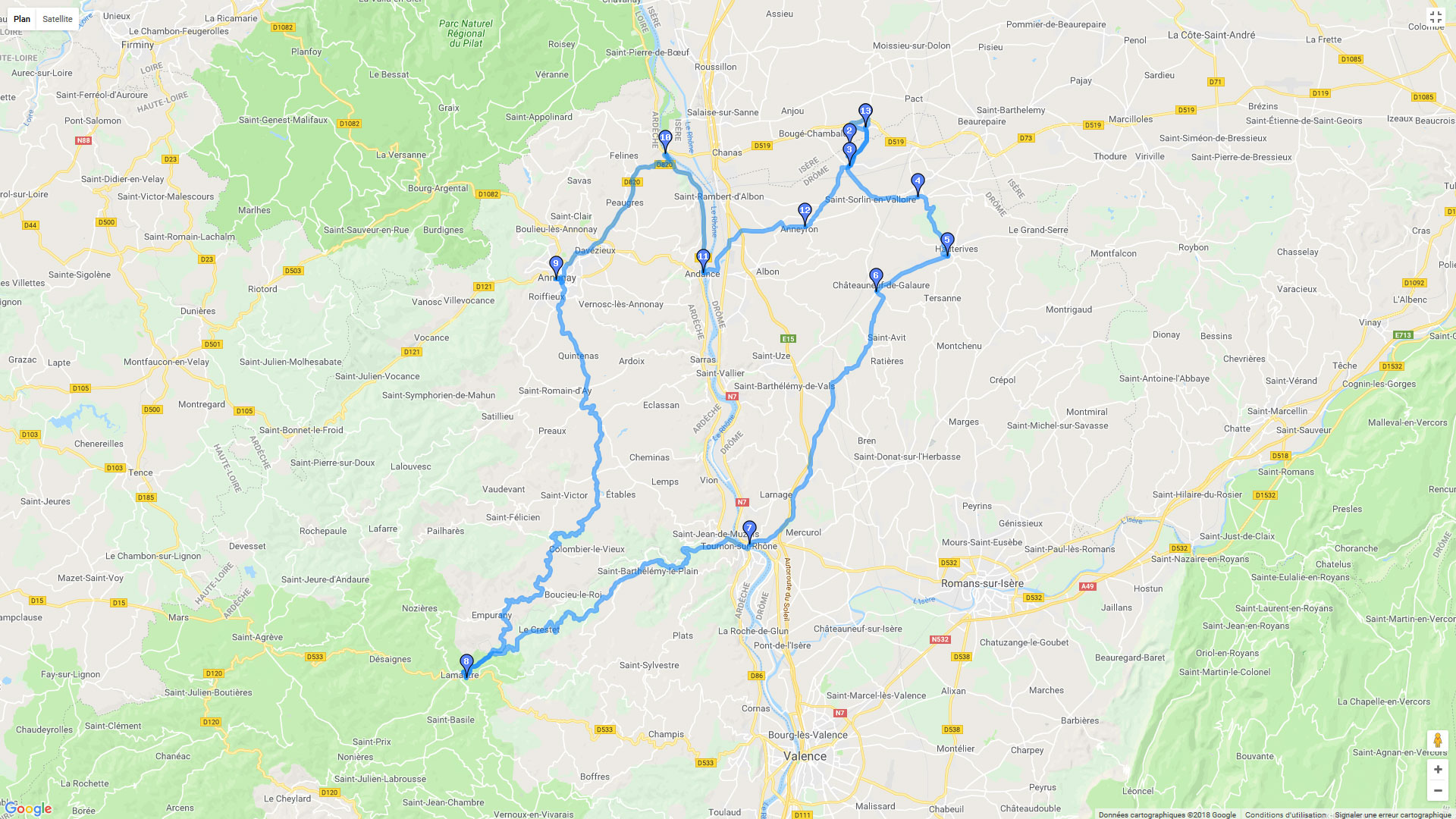 Pour zoomer sur la carte et avoir plus de détails, connectez-vous ! Carte roadbook Entre Isère et Ardèche