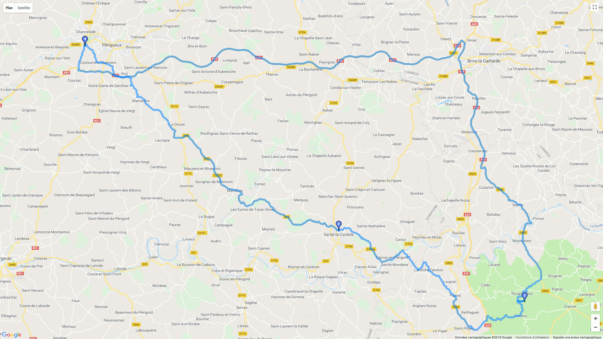 Pour zoomer sur la carte et avoir plus de détails, connectez-vous ! Carte roadbook Périgueux et Quercy