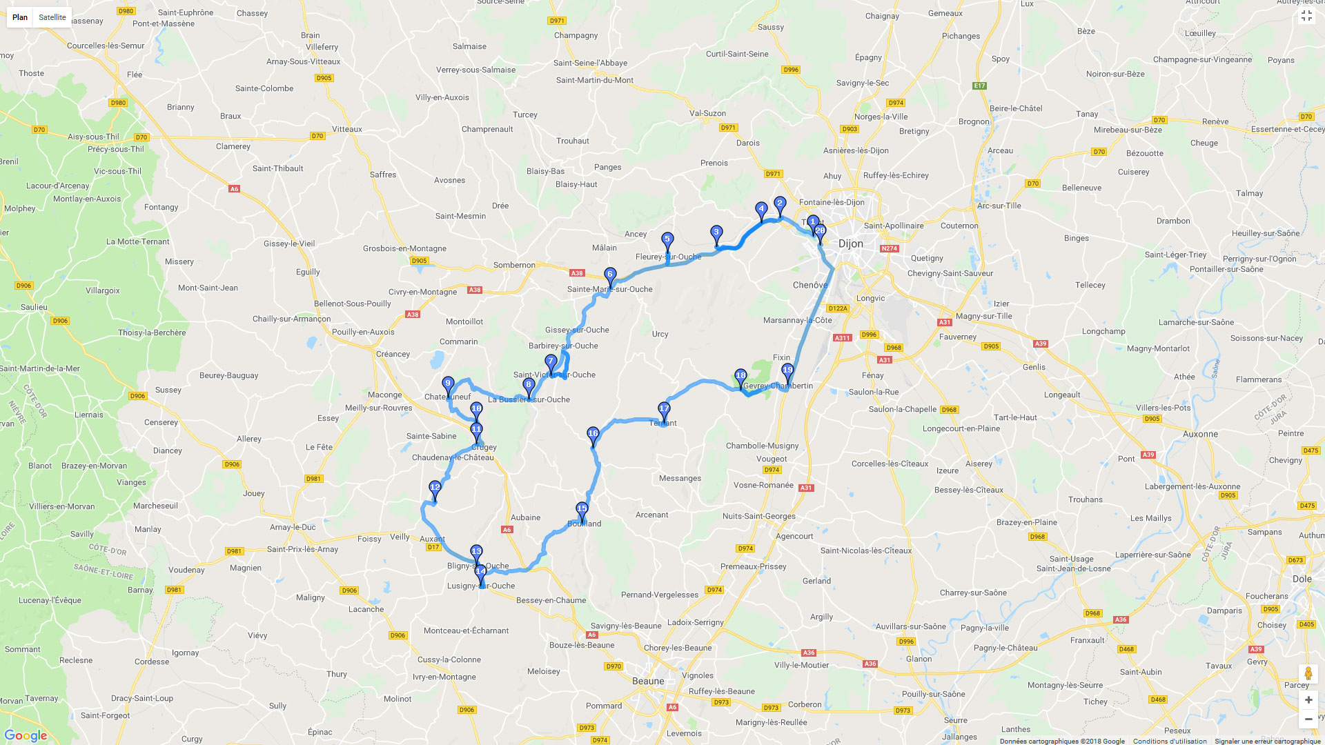 Pour zoomer sur la carte et avoir plus de détails, connectez-vous ! Carte roadbook Autour de Dijon
