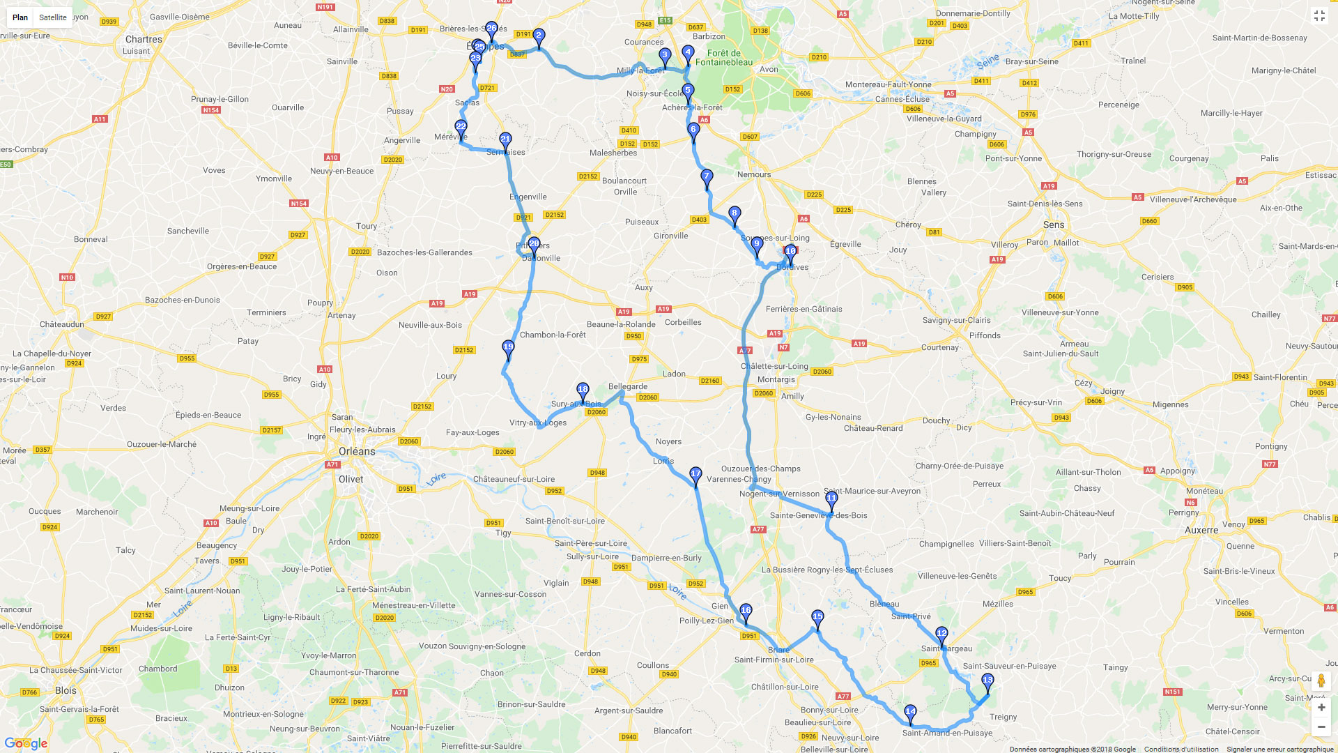 Pour zoomer sur la carte et avoir plus de détails, connectez-vous ! Carte roadbook Morigny-Champigny - Chateau Guédelon