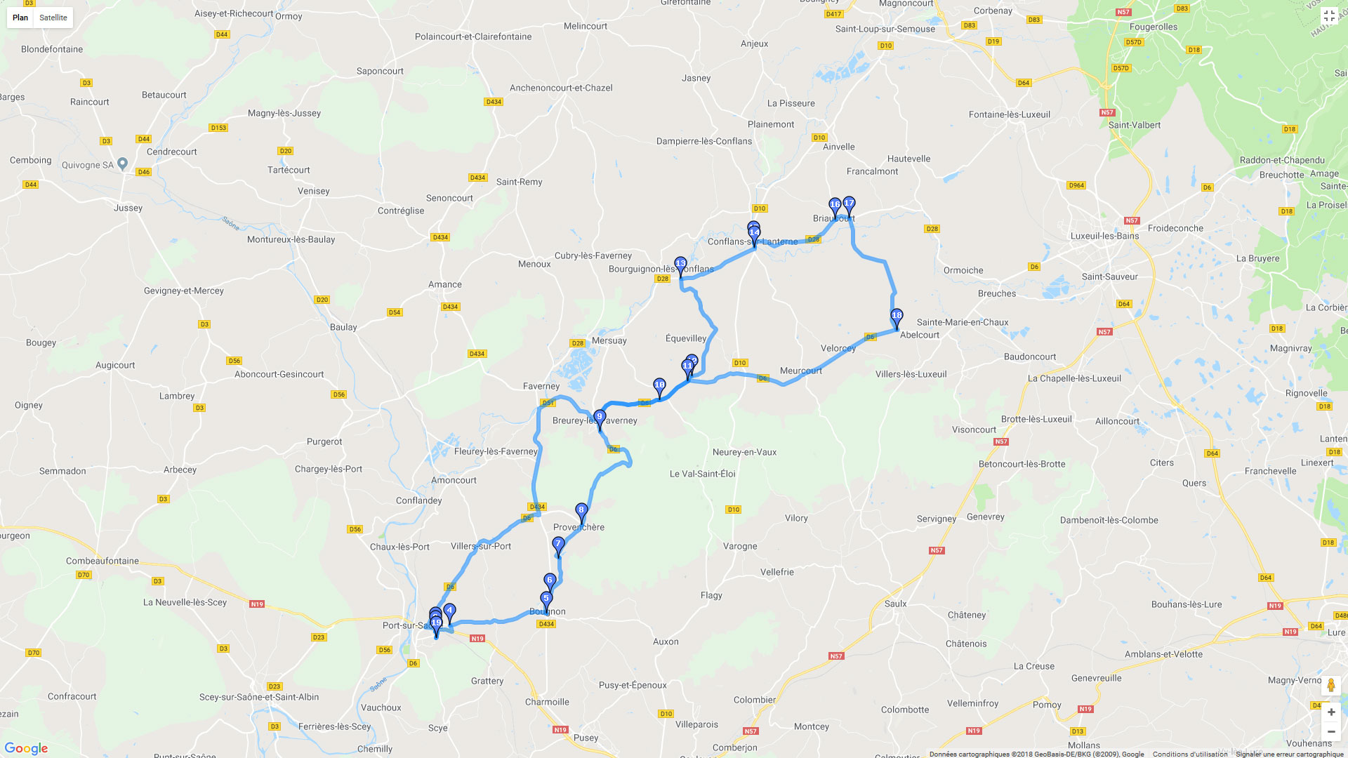 Pour zoomer sur la carte et avoir plus de détails, connectez-vous ! Carte roadbook Au nord de Vesoul
