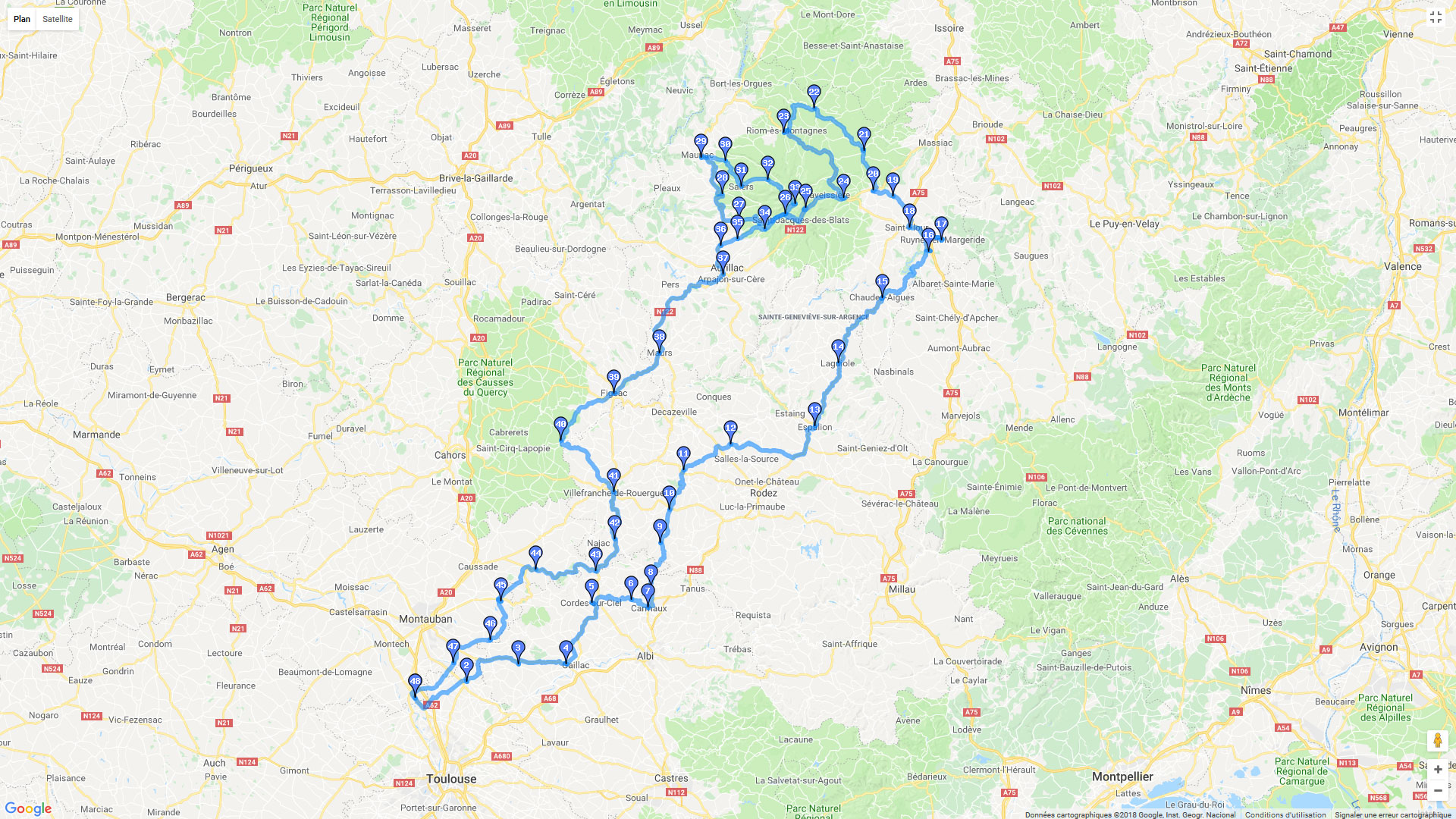 Pour zoomer sur la carte et avoir plus de détails, connectez-vous ! Carte roadbook Transcantal