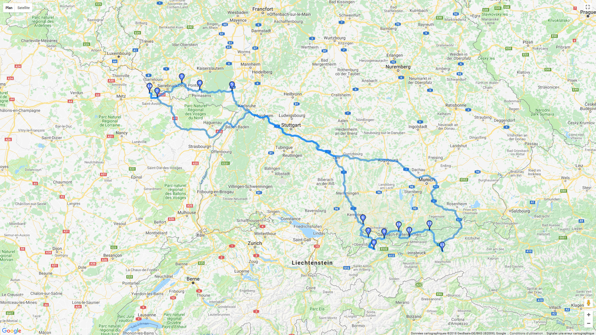 Pour zoomer sur la carte et avoir plus de détails, connectez-vous ! Carte roadbook Vers l'Autriche