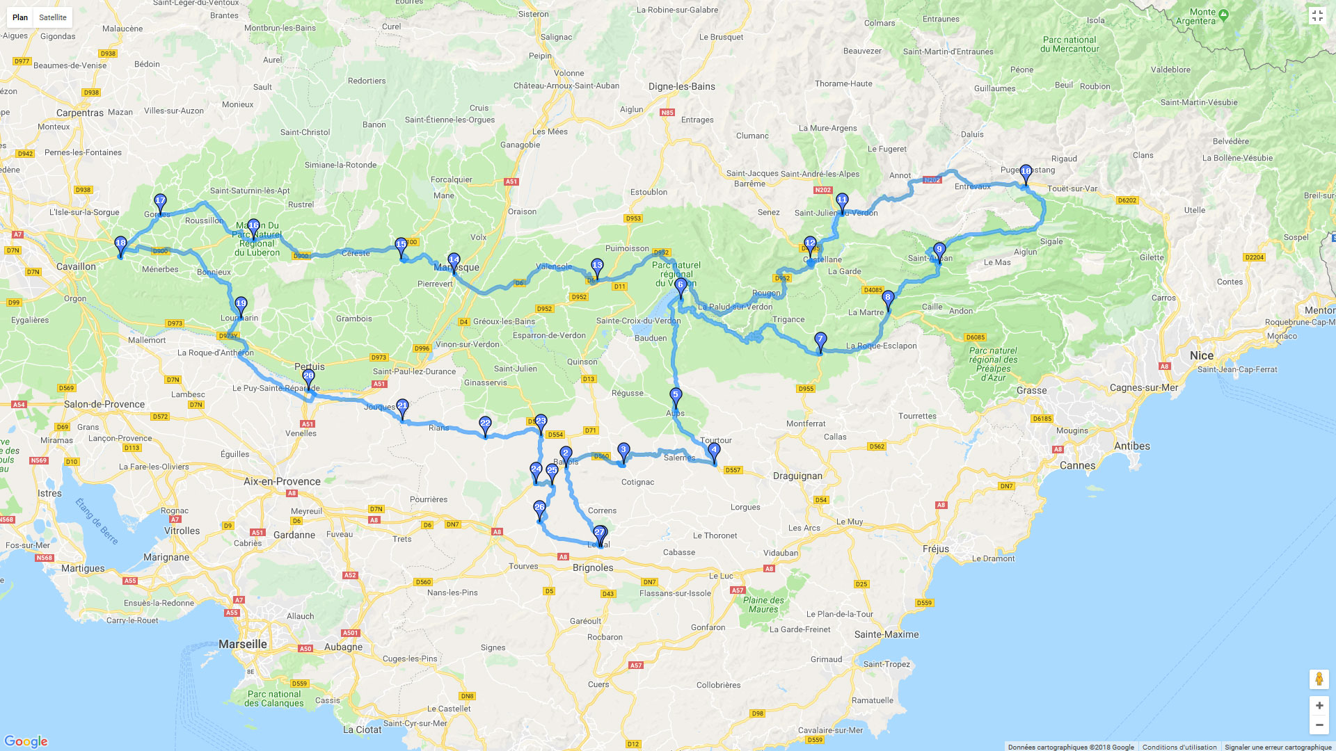 Pour zoomer sur la carte et avoir plus de détails, connectez-vous ! Carte roadbook Var et Verdon