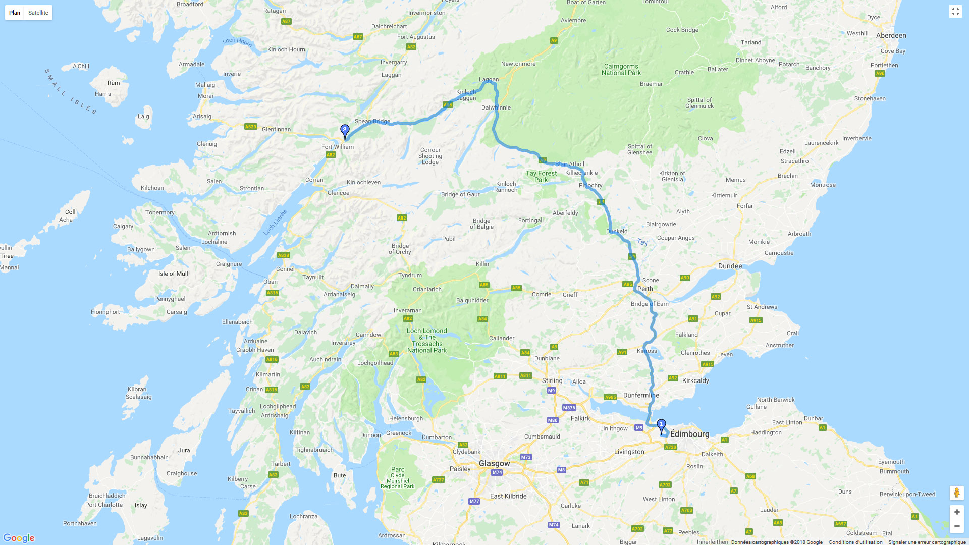 Pour zoomer sur la carte et avoir plus de détails, connectez-vous ! Carte roadbook Vers Fort William