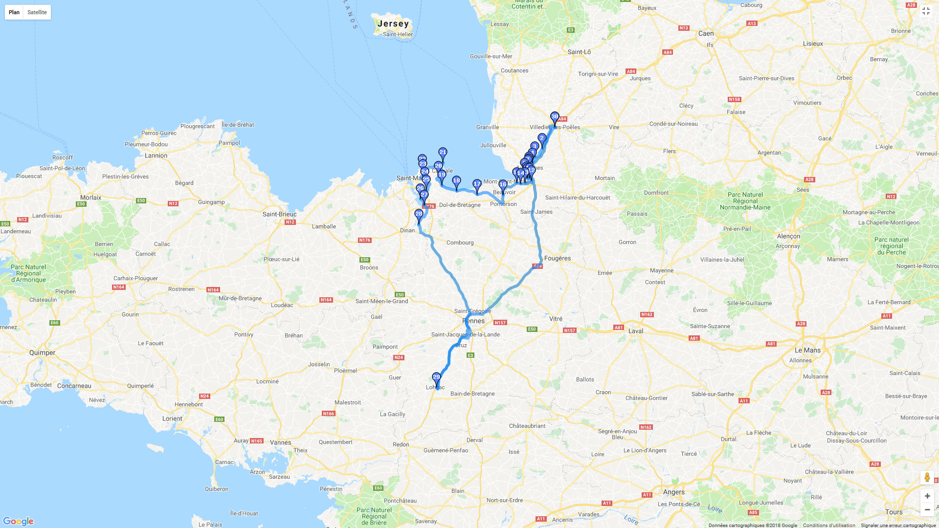 Pour zoomer sur la carte et avoir plus de détails, connectez-vous ! Carte roadbook Normandie Bretagne