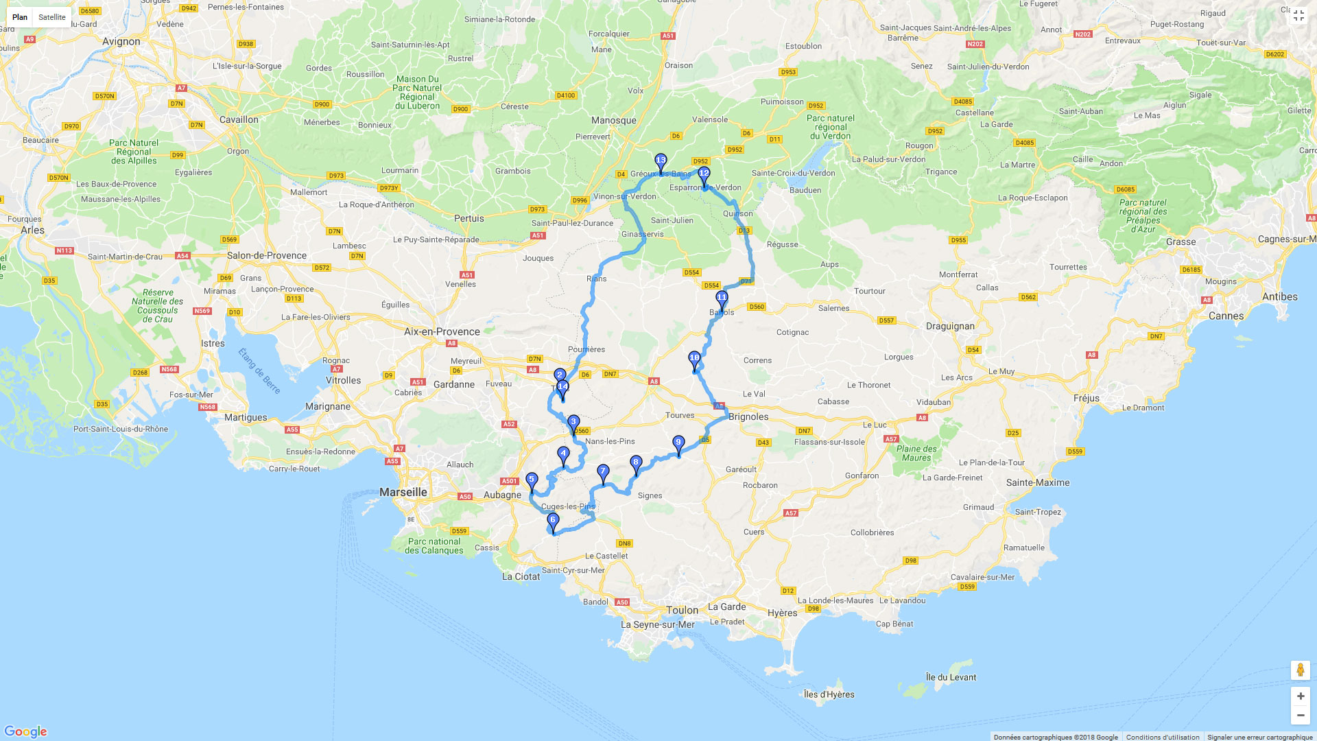 Pour zoomer sur la carte et avoir plus de détails, connectez-vous ! Carte roadbook Autour de Trets