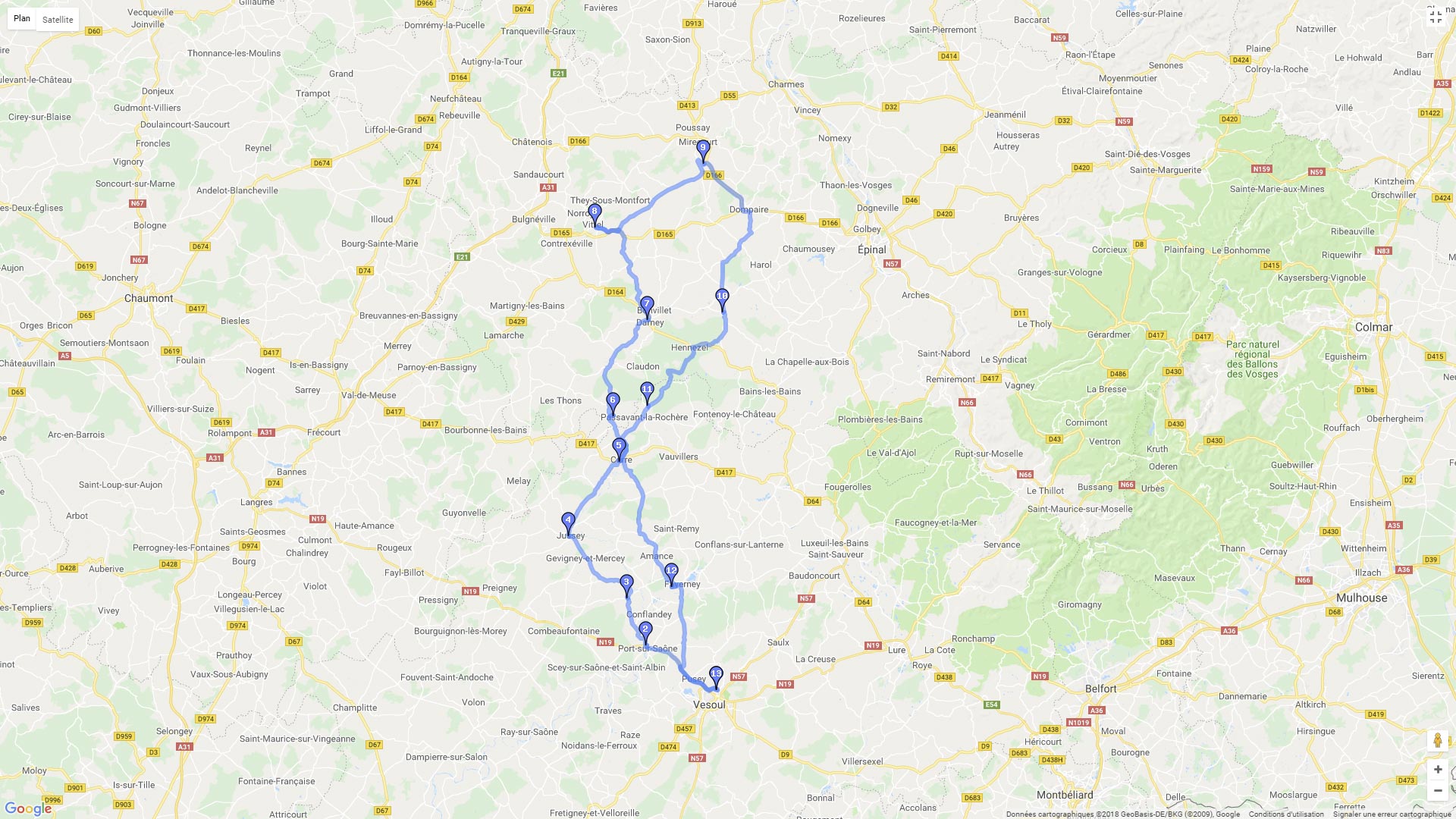 Pour zoomer sur la carte et avoir plus de détails, connectez-vous ! Carte roadbook Nord Haut de Saône