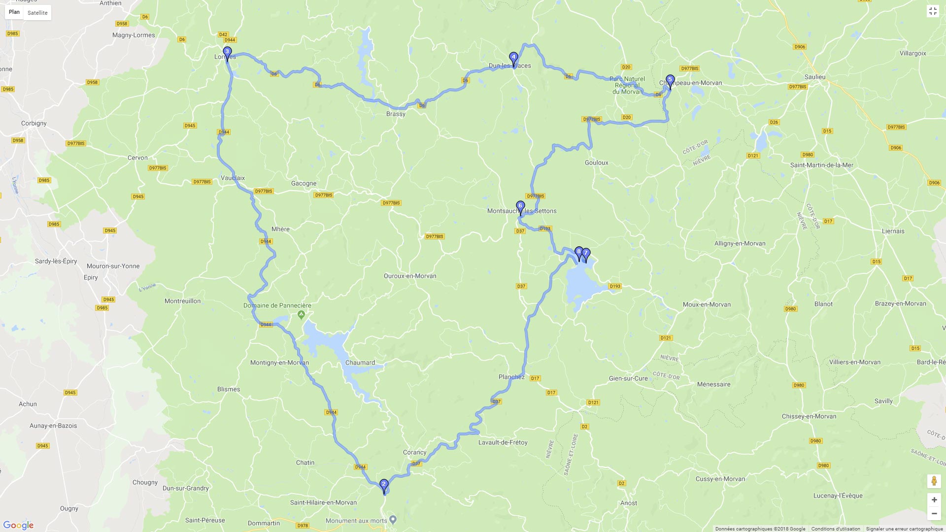 Pour zoomer sur la carte et avoir plus de détails, connectez-vous ! Carte roadbook Morvan