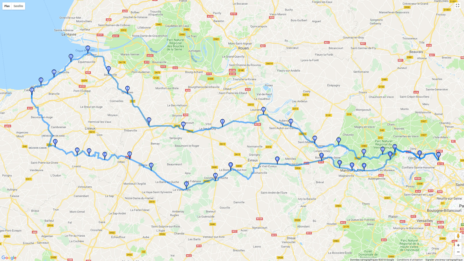 Pour zoomer sur la carte et avoir plus de détails, connectez-vous ! Carte roadbook Balade en Normandie