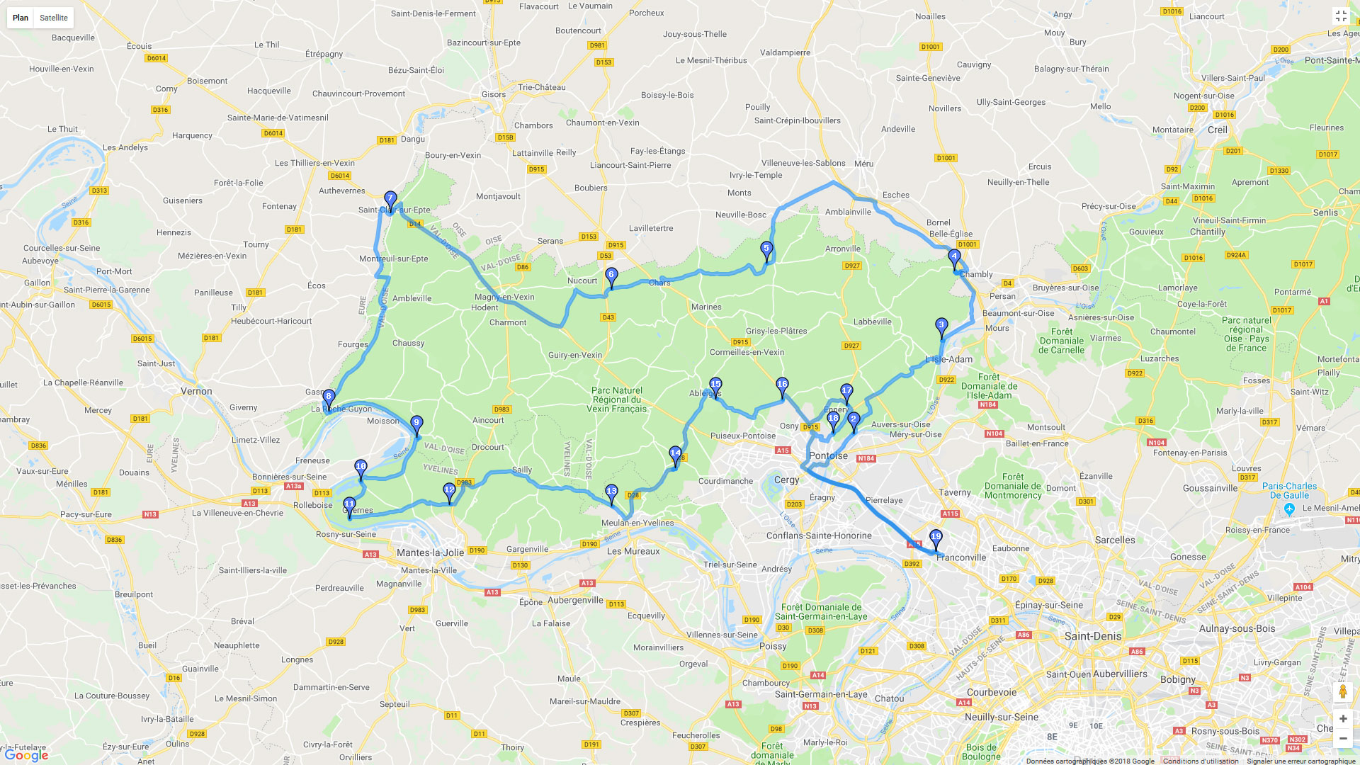 Pour zoomer sur la carte et avoir plus de détails, connectez-vous ! Carte roadbook Forêt du Vexin