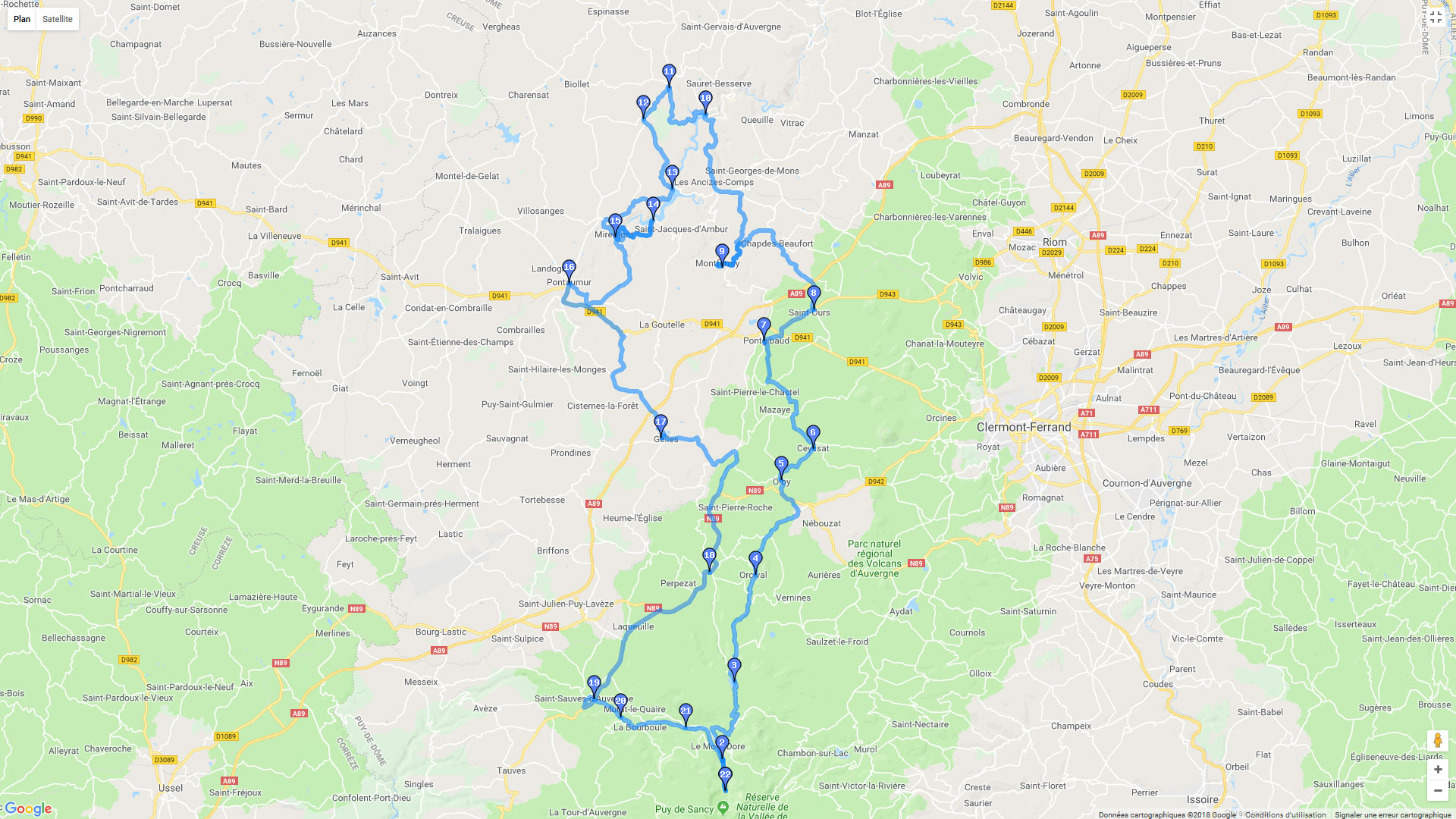 Pour zoomer sur la carte et avoir plus de détails, connectez-vous ! Carte roadbook Mont-Dore St Priest