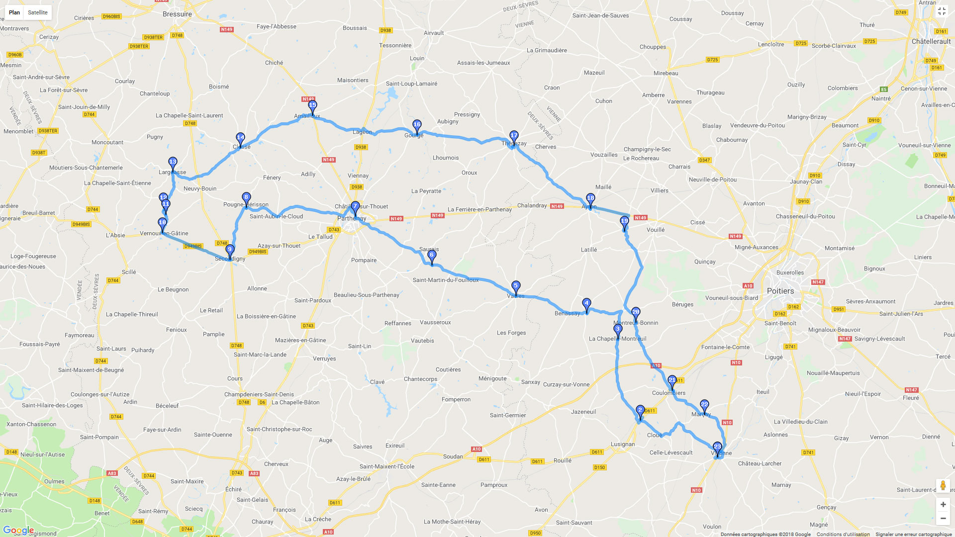 Pour zoomer sur la carte et avoir plus de détails, connectez-vous ! Carte roadbook Bocage deux sèvriens