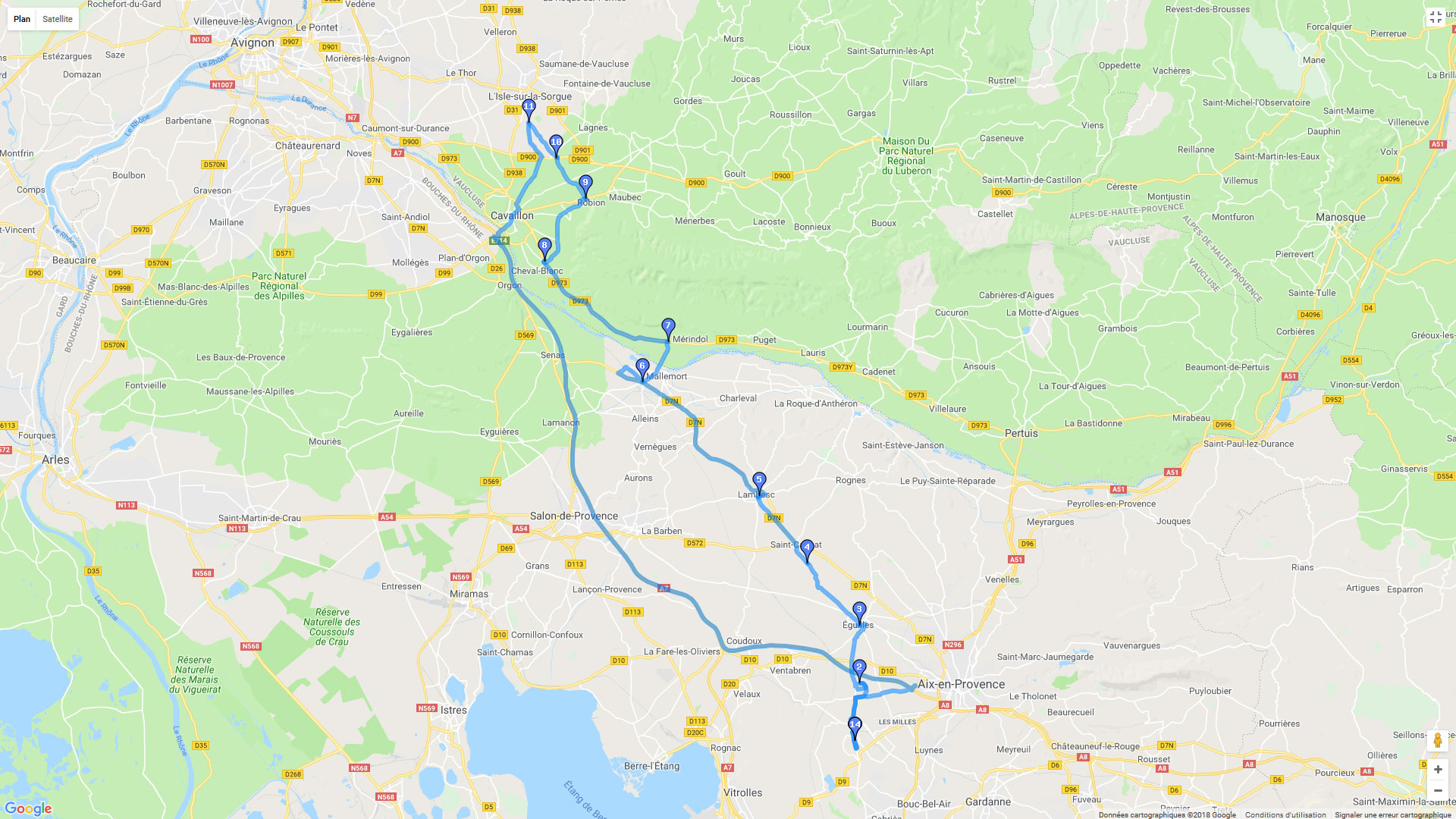 Pour zoomer sur la carte et avoir plus de détails, connectez-vous ! Carte roadbook Autour d'Aix