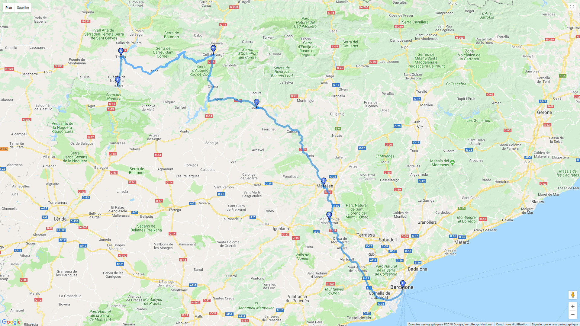 Pour zoomer sur la carte et avoir plus de détails, connectez-vous ! Carte roadbook Barcelone - Cellers
