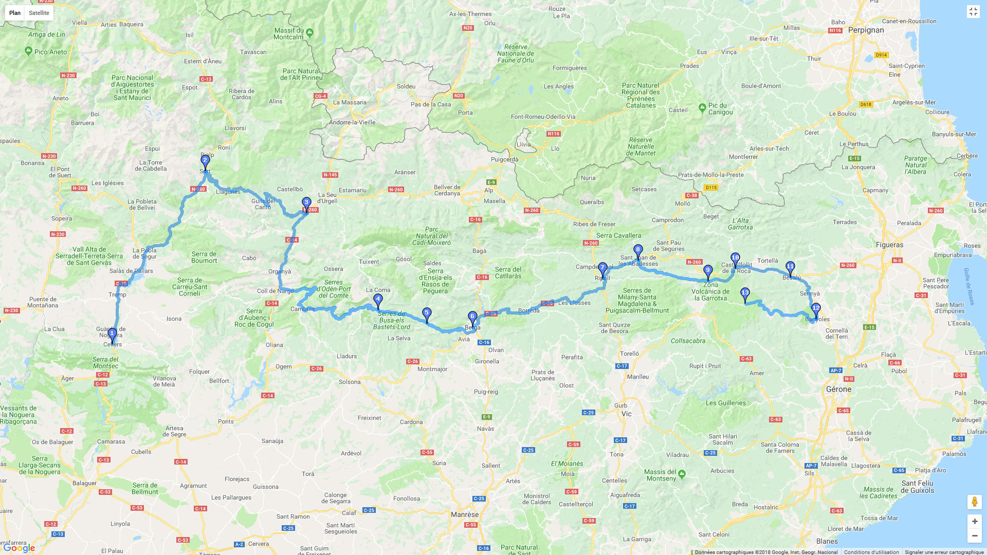 Pour zoomer sur la carte et avoir plus de détails, connectez-vous ! Carte roadbook Catalogne - Cellers Olot