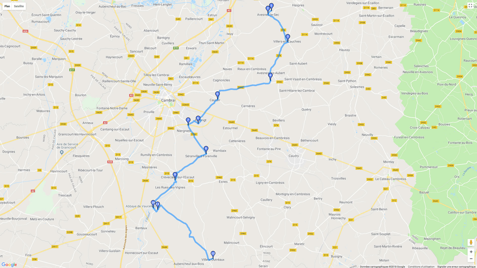 Pour zoomer sur la carte et avoir plus de détails, connectez-vous ! Carte roadbook Avesnes-le-Sec Villers-Outréaux