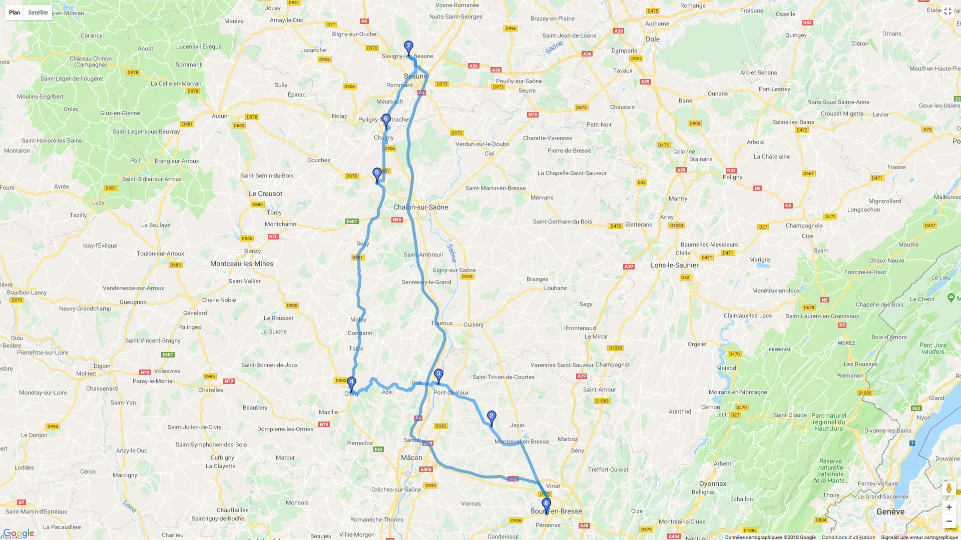 Pour zoomer sur la carte et avoir plus de détails, connectez-vous ! Carte roadbook Au sud de Dijon