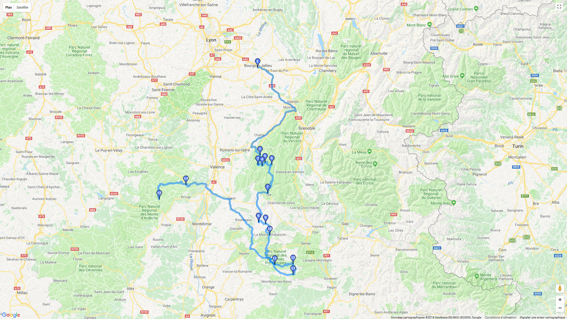 Pour zoomer sur la carte et avoir plus de détails, connectez-vous ! Carte roadbook Vercors et Drome