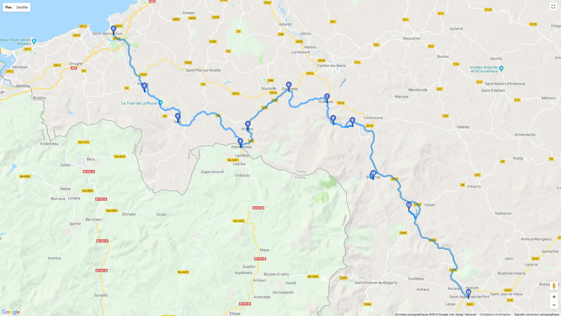 Pour zoomer sur la carte et avoir plus de détails, connectez-vous ! Carte roadbook Saint-Jean-de-Luz Saint-Jean-Pied-de-Port