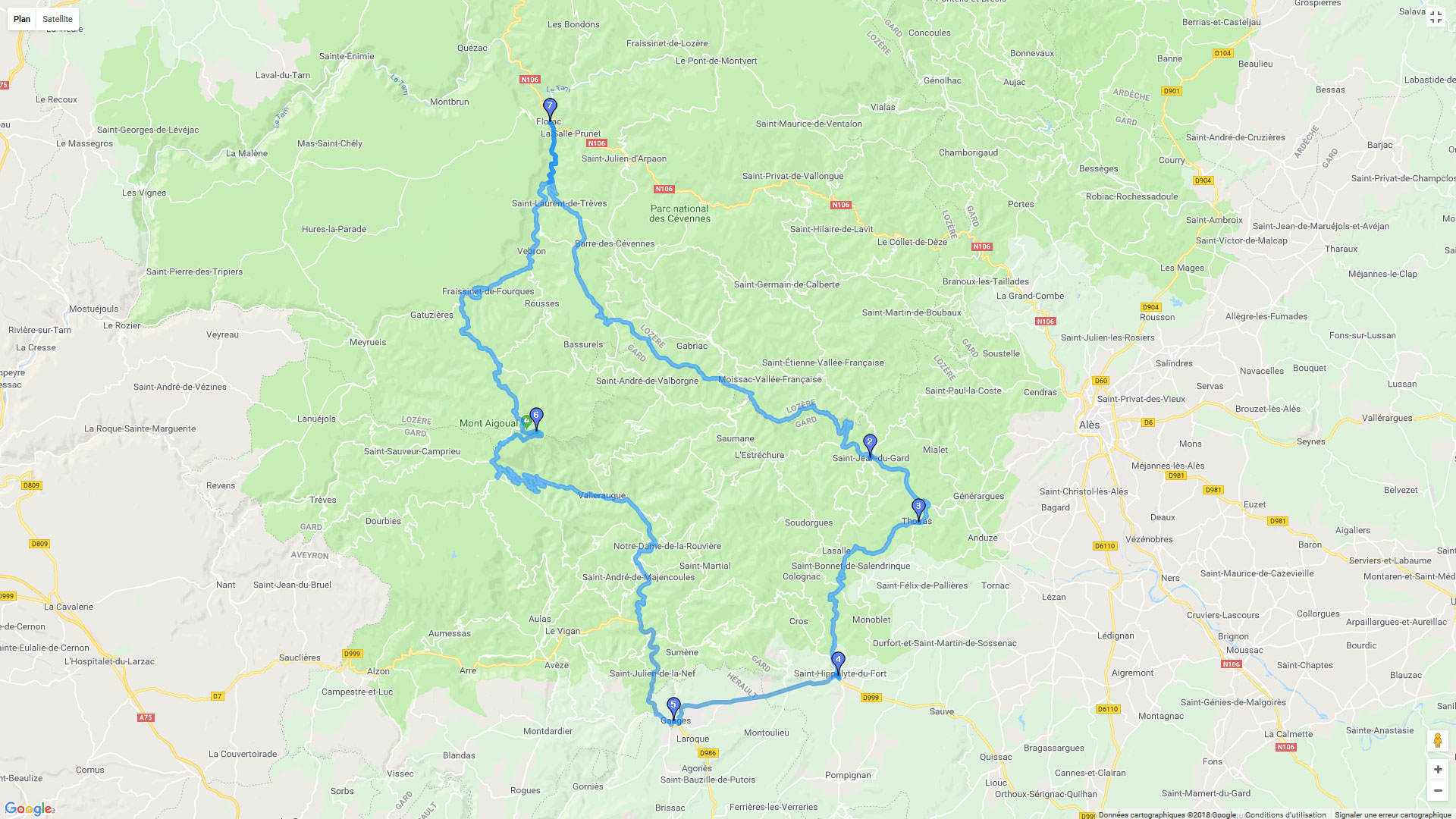 Pour zoomer sur la carte et avoir plus de détails, connectez-vous ! Carte roadbook Cévennes