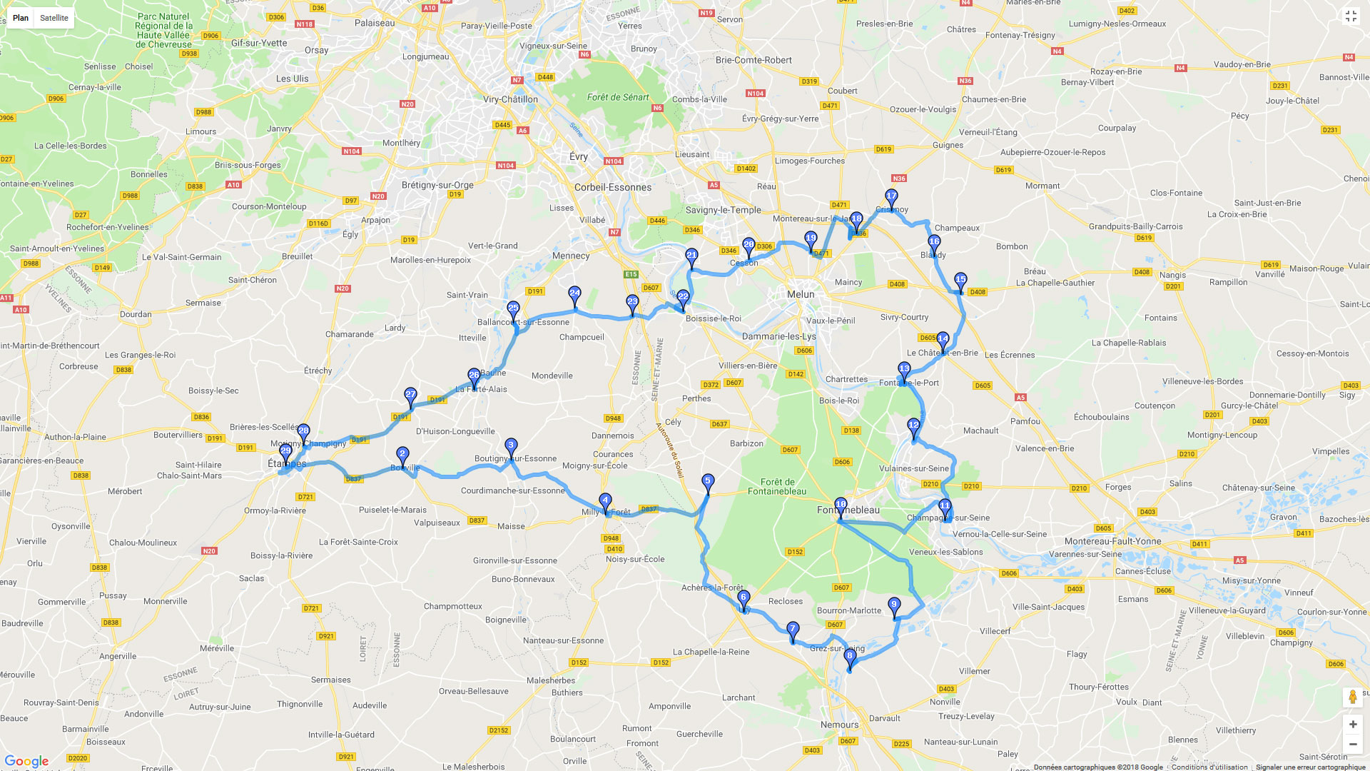 Pour zoomer sur la carte et avoir plus de détails, connectez-vous ! Carte roadbook Essonne et Seine/Marne