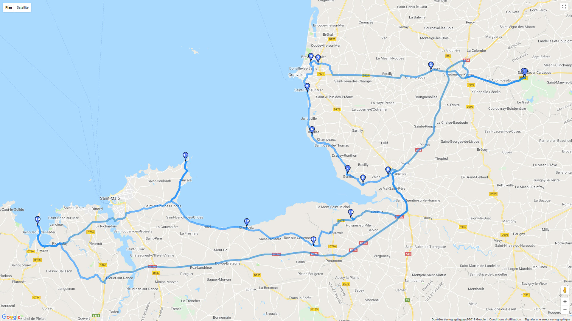Pour zoomer sur la carte et avoir plus de détails, connectez-vous ! Carte roadbook Saint Malo par la cote