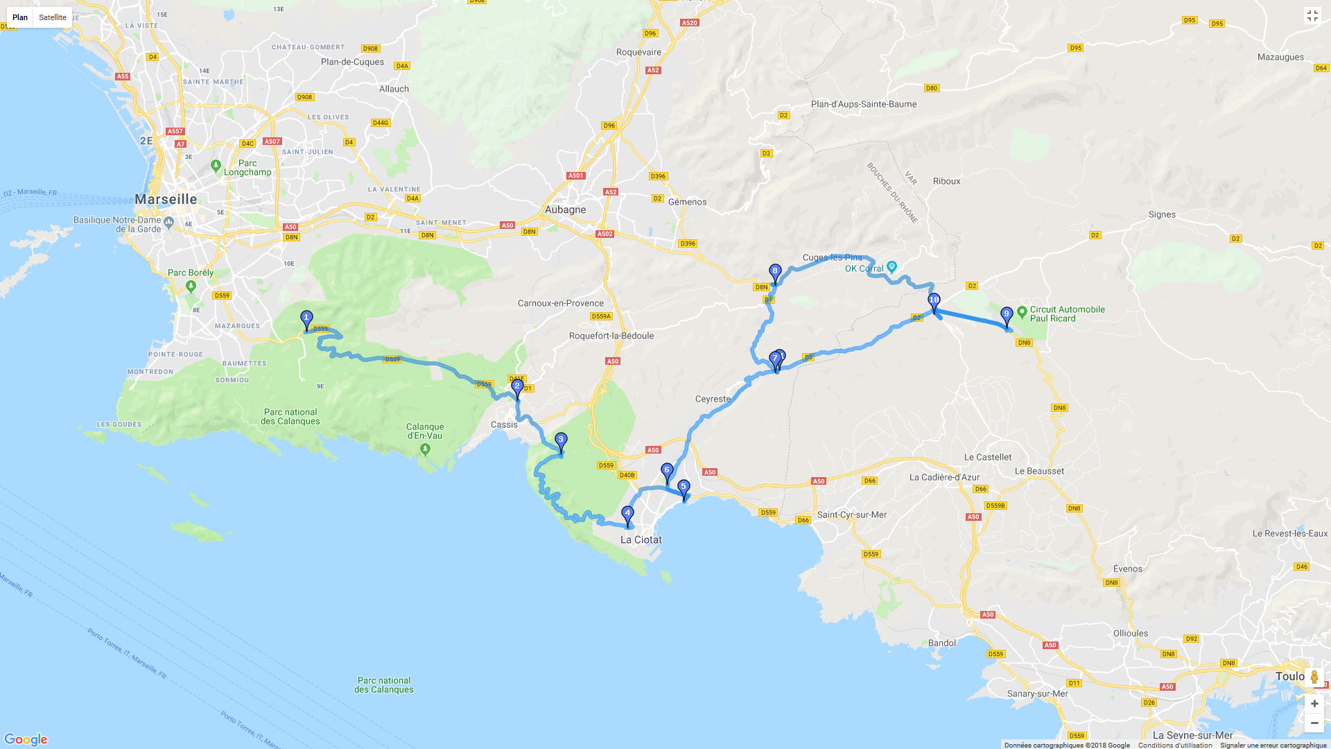 Pour zoomer sur la carte et avoir plus de détails, connectez-vous ! Carte roadbook La Ciotat