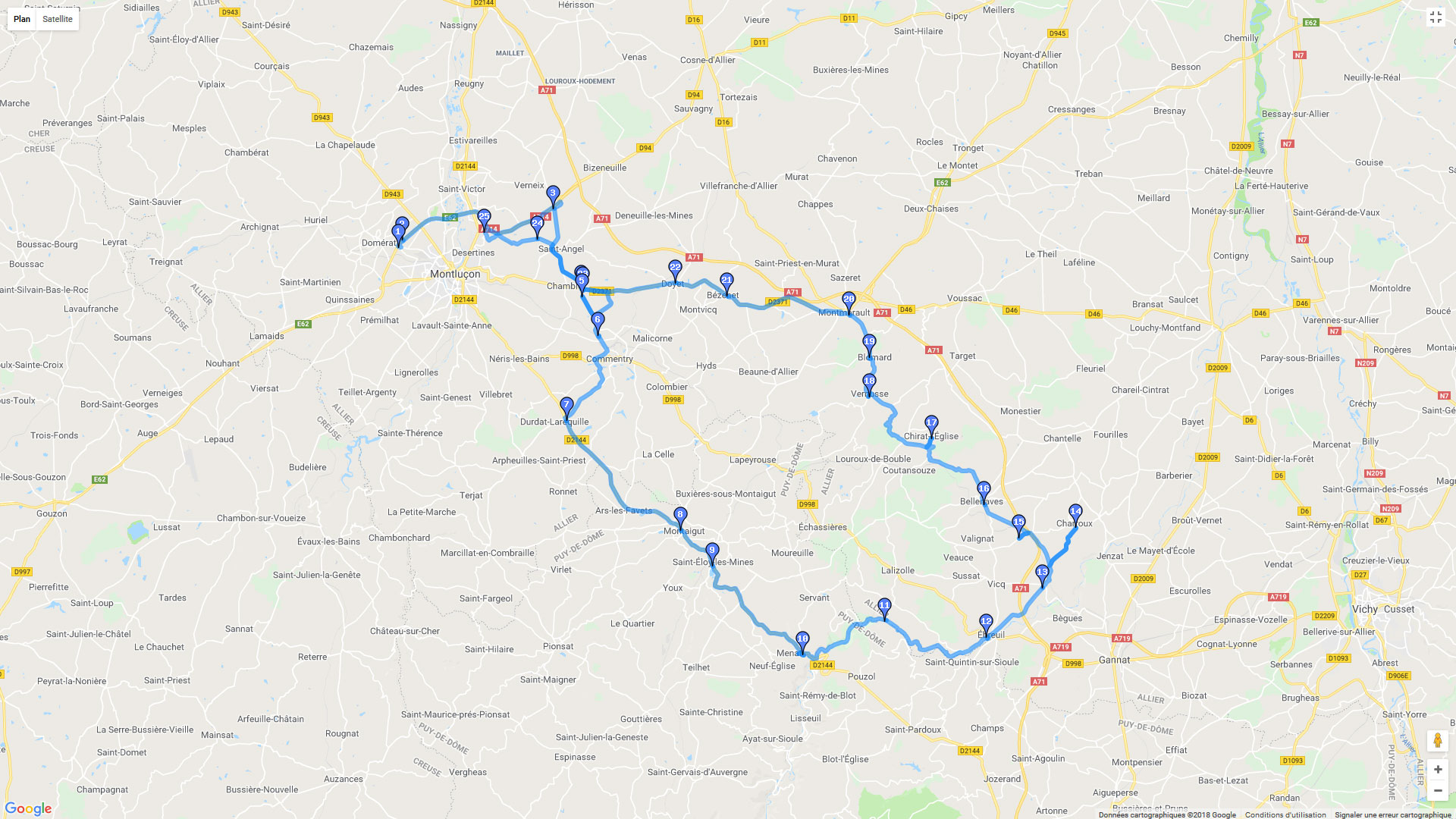 Pour zoomer sur la carte et avoir plus de détails, connectez-vous ! Carte roadbook La Sioule