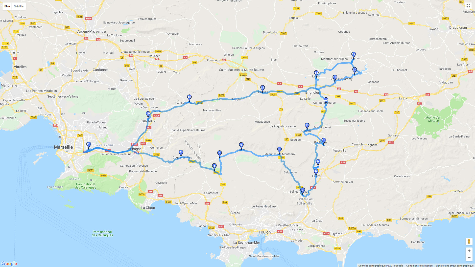 Pour zoomer sur la carte et avoir plus de détails, connectez-vous ! Carte roadbook Sortie dans le Var