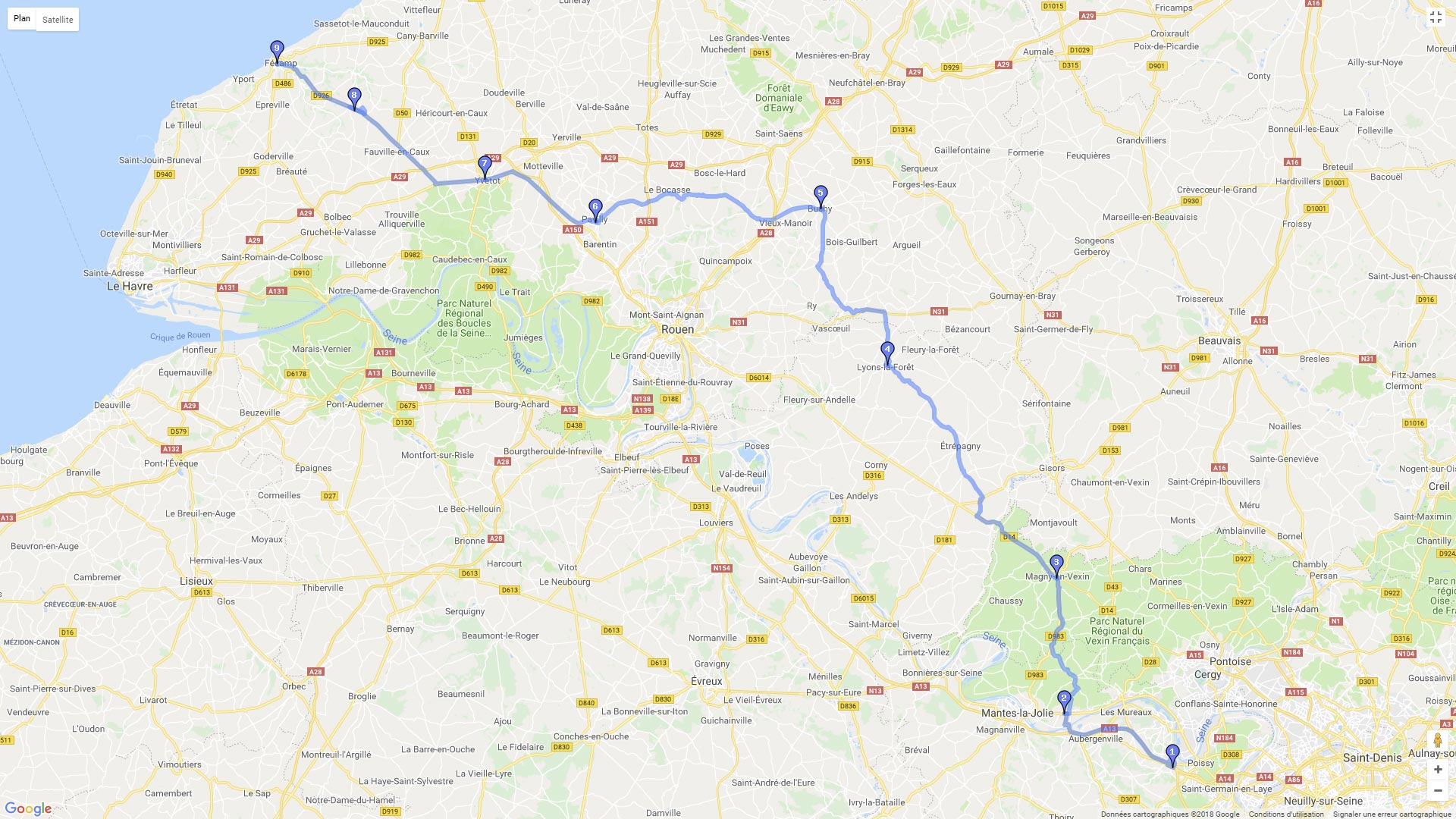 Pour zoomer sur la carte et avoir plus de détails, connectez-vous ! Carte roadbook Haute Normandie