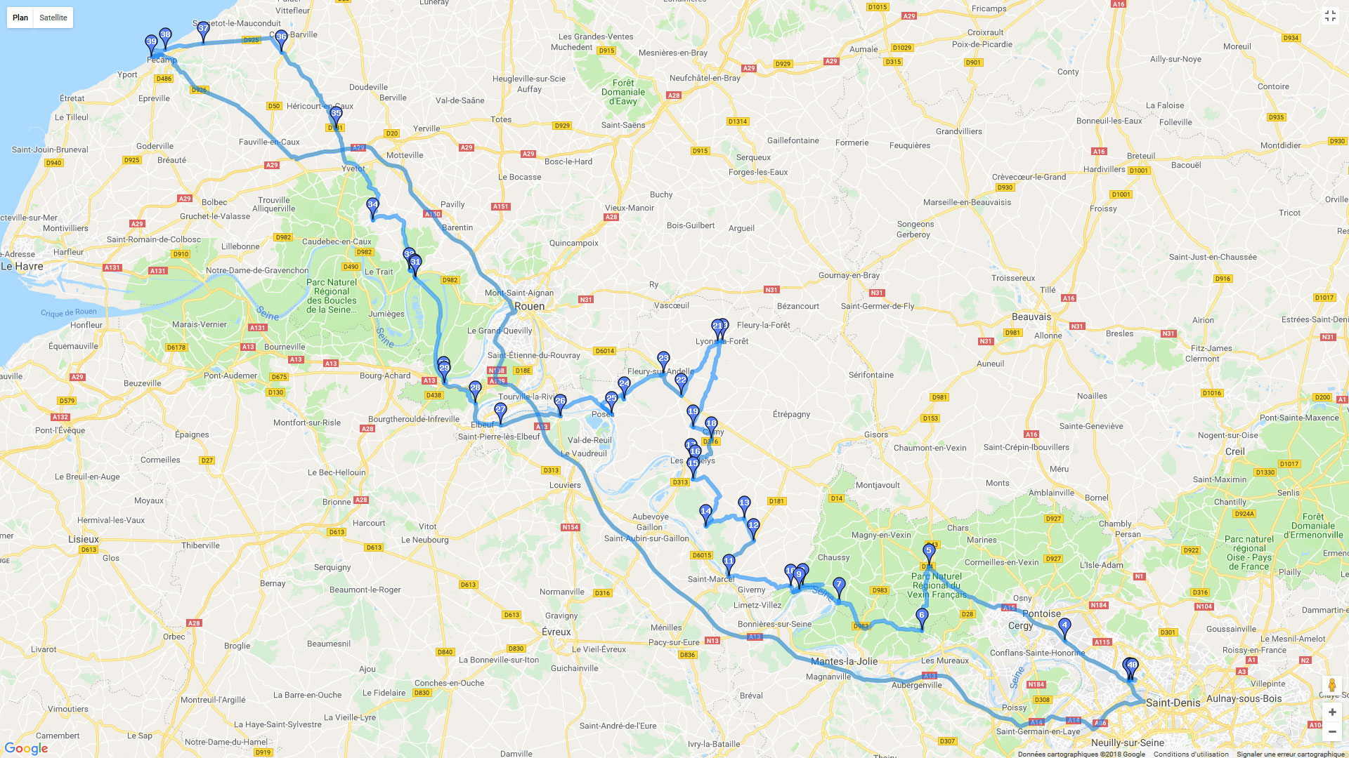Pour zoomer sur la carte et avoir plus de détails, connectez-vous ! Carte roadbook St-Gratien / Fécamps