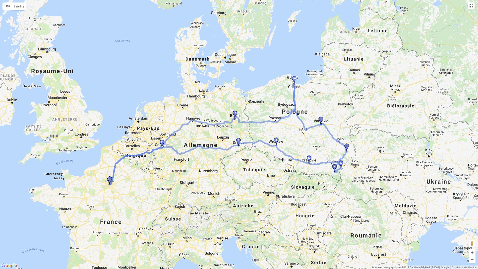 Pour zoomer sur la carte et avoir plus de détails, connectez-vous ! Carte roadbook Pologne